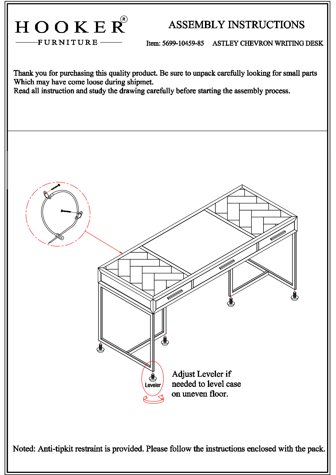 Hooker Furniture 56991045985 Assembly Guide