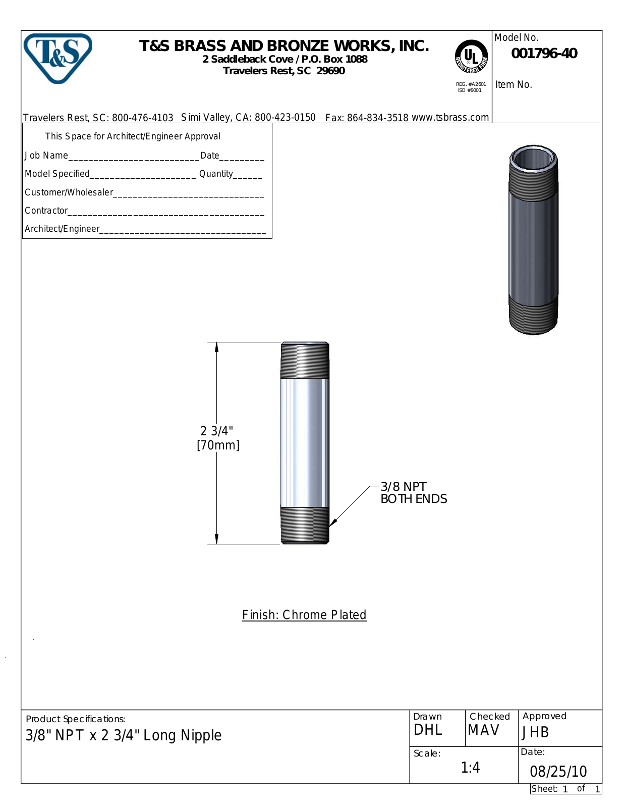 T&S Brass 001796-40 User Manual