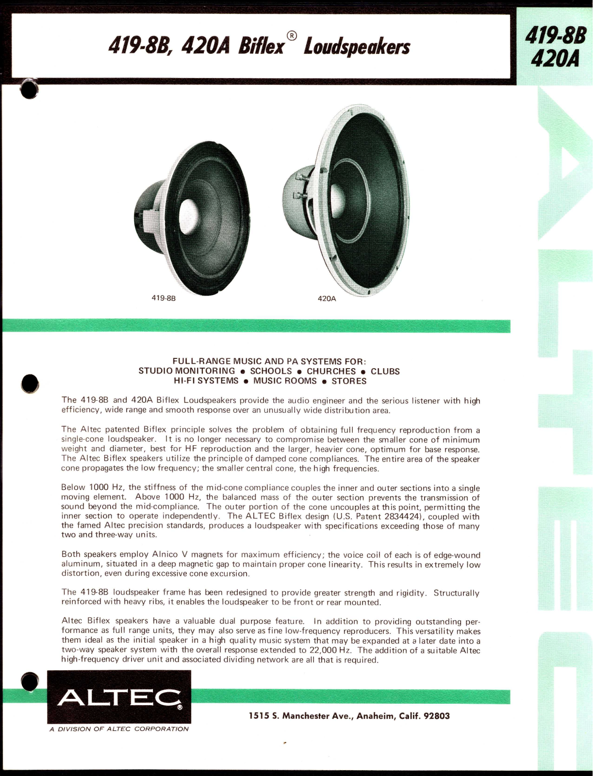 Altec lansing 420A, 419-8B User Manual