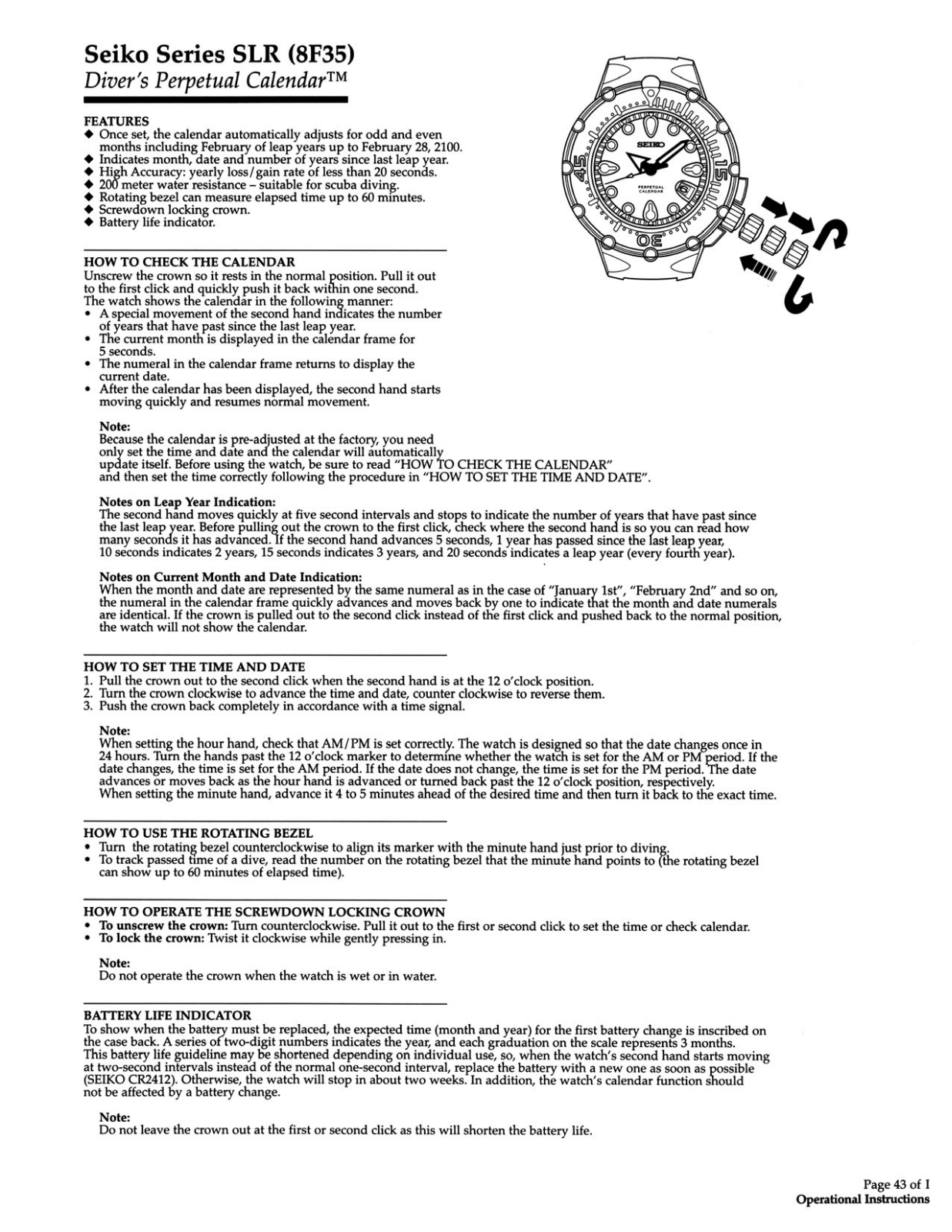 Seiko SLR User Manual