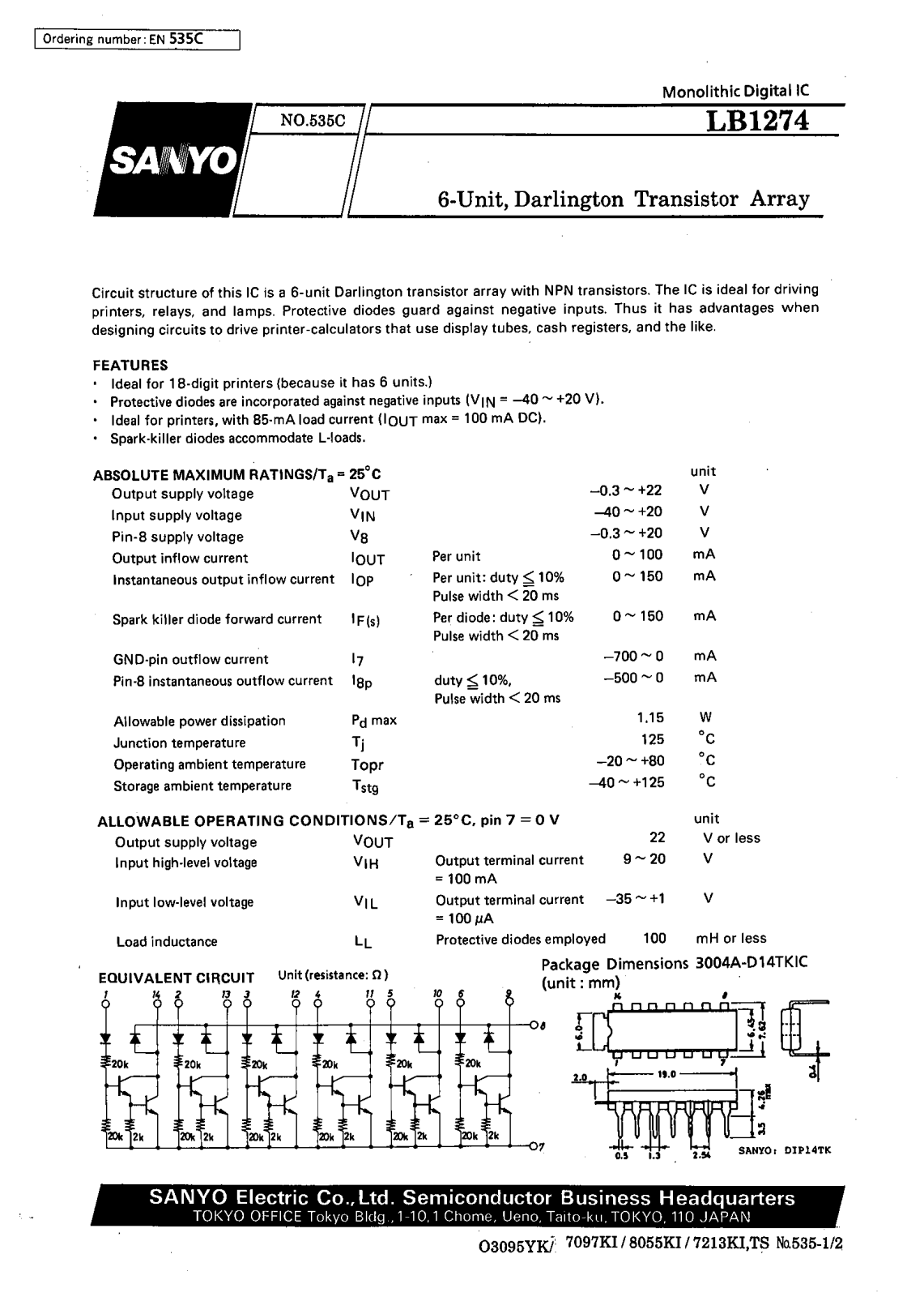 SANYO LB1274 Datasheet