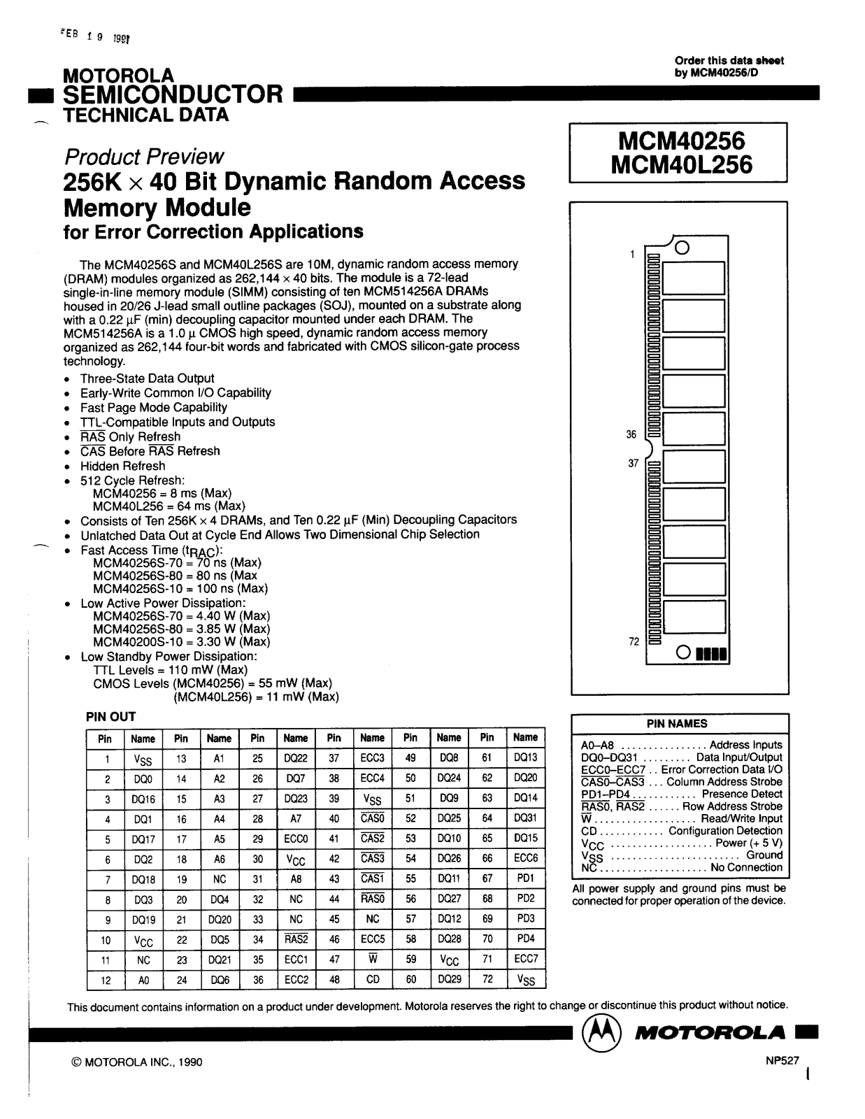 Motorola MCM40256S10, MCM40256SG10, MCM40256SG70, MCM40L256SG70, MCM40L256S10 Datasheet