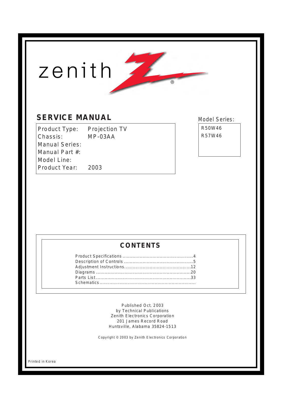 Zenith R50W46, R57W46 Schematic