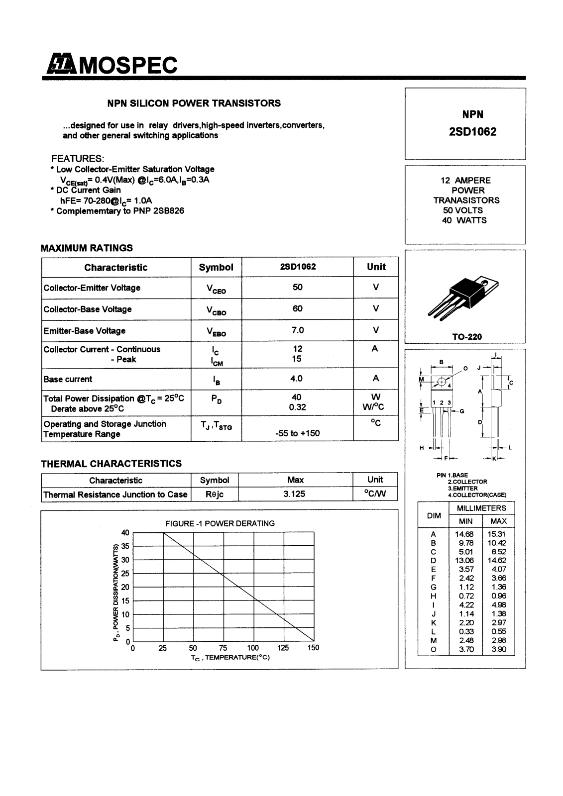 MOSPEC 2SD1062 Datasheet