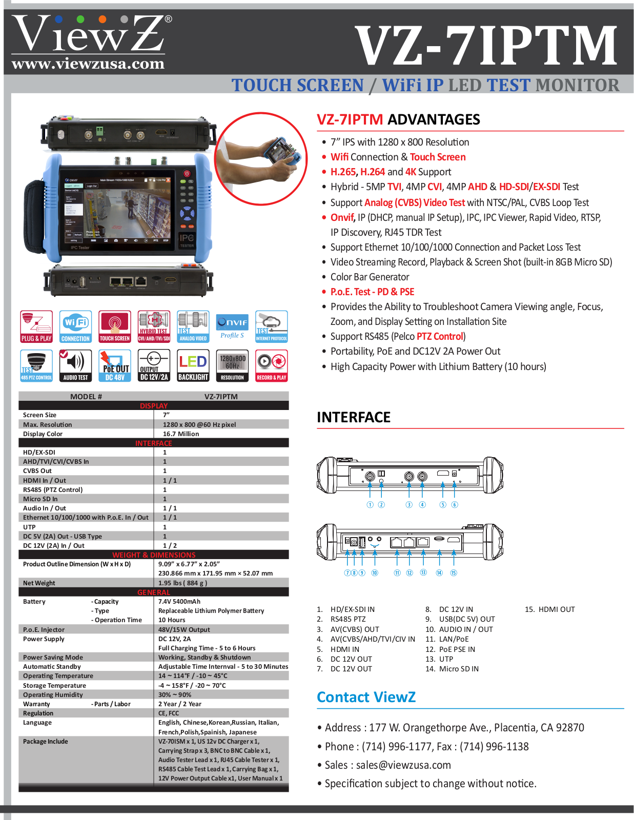 ViewZ VZ-7IPTM Specsheet