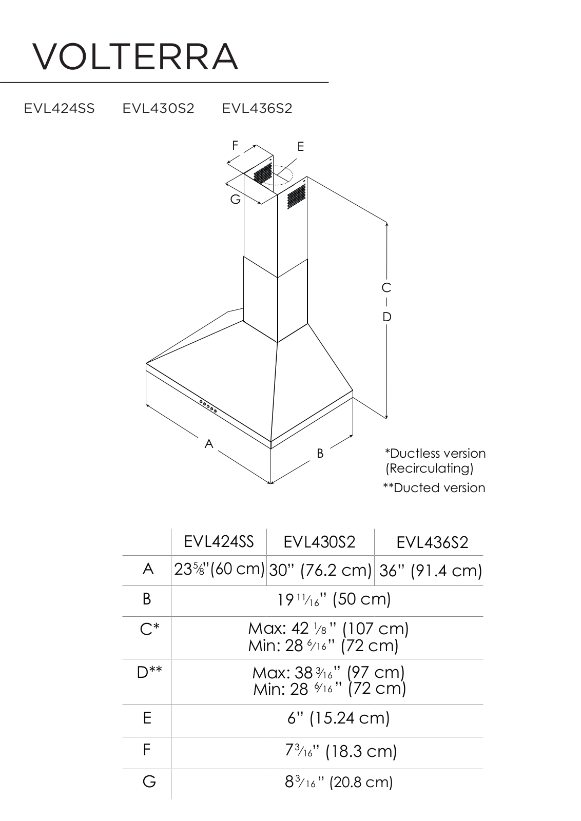 Elica EVL436S2 Dimension Guide