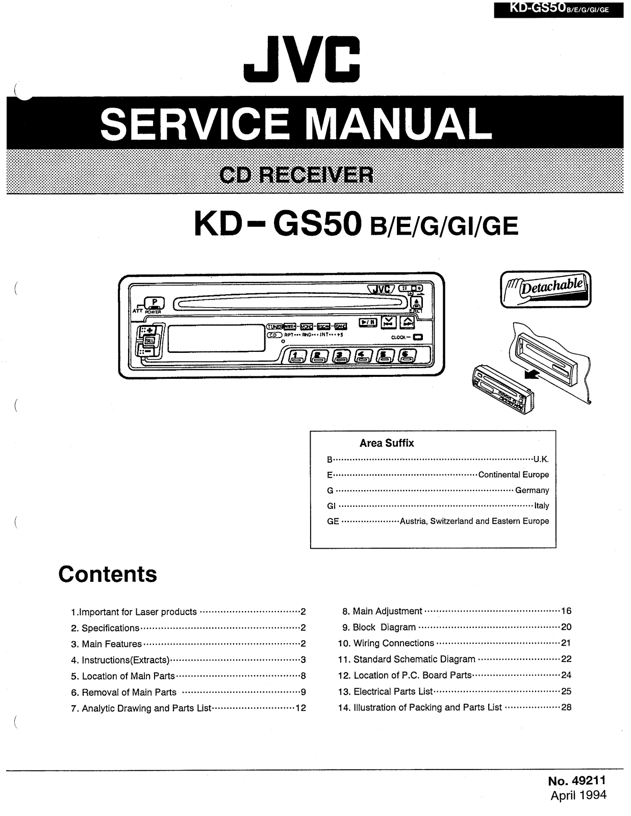 JVC KD-GS50B, KD-GS50E, KD-GS50G, KD-GS50GE, KD-GS50GI Service Manual