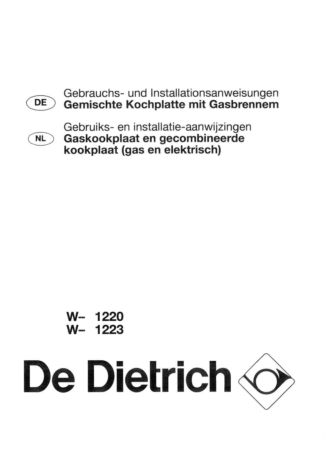 De dietrich WN1220N1-N, WN1220D1N, WN1223D1-N User Manual