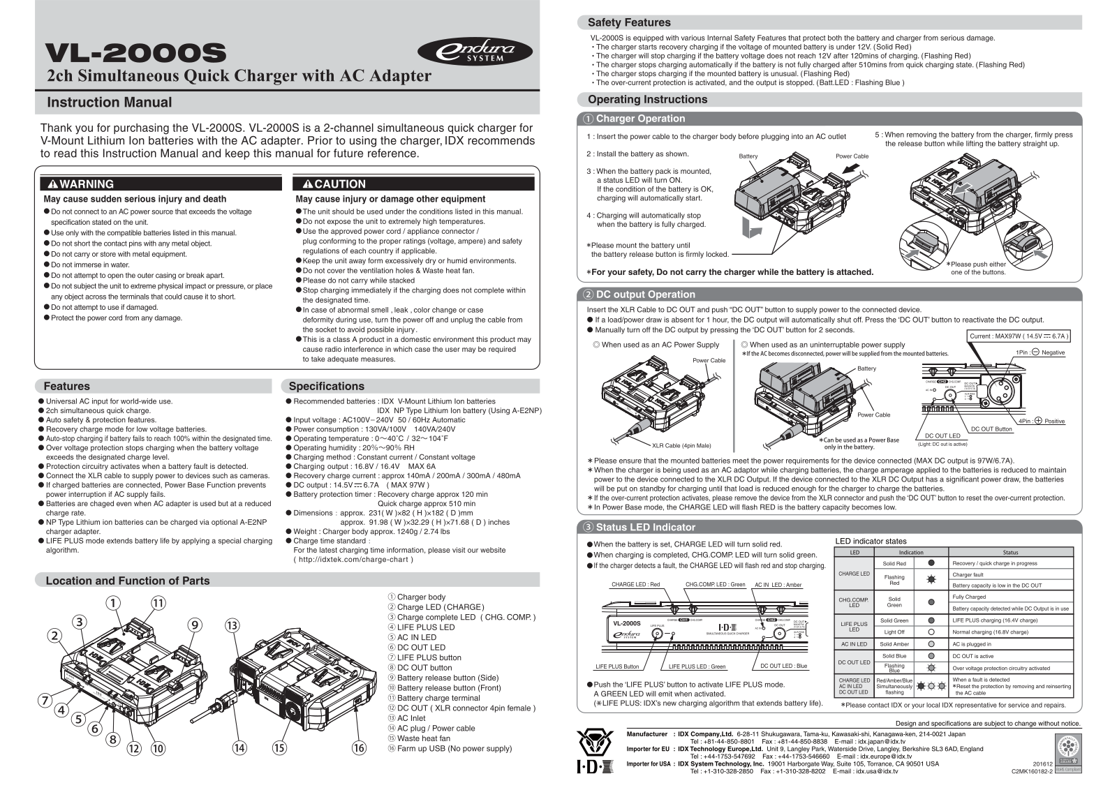 IDX Technology VL-2000S Operation Guide