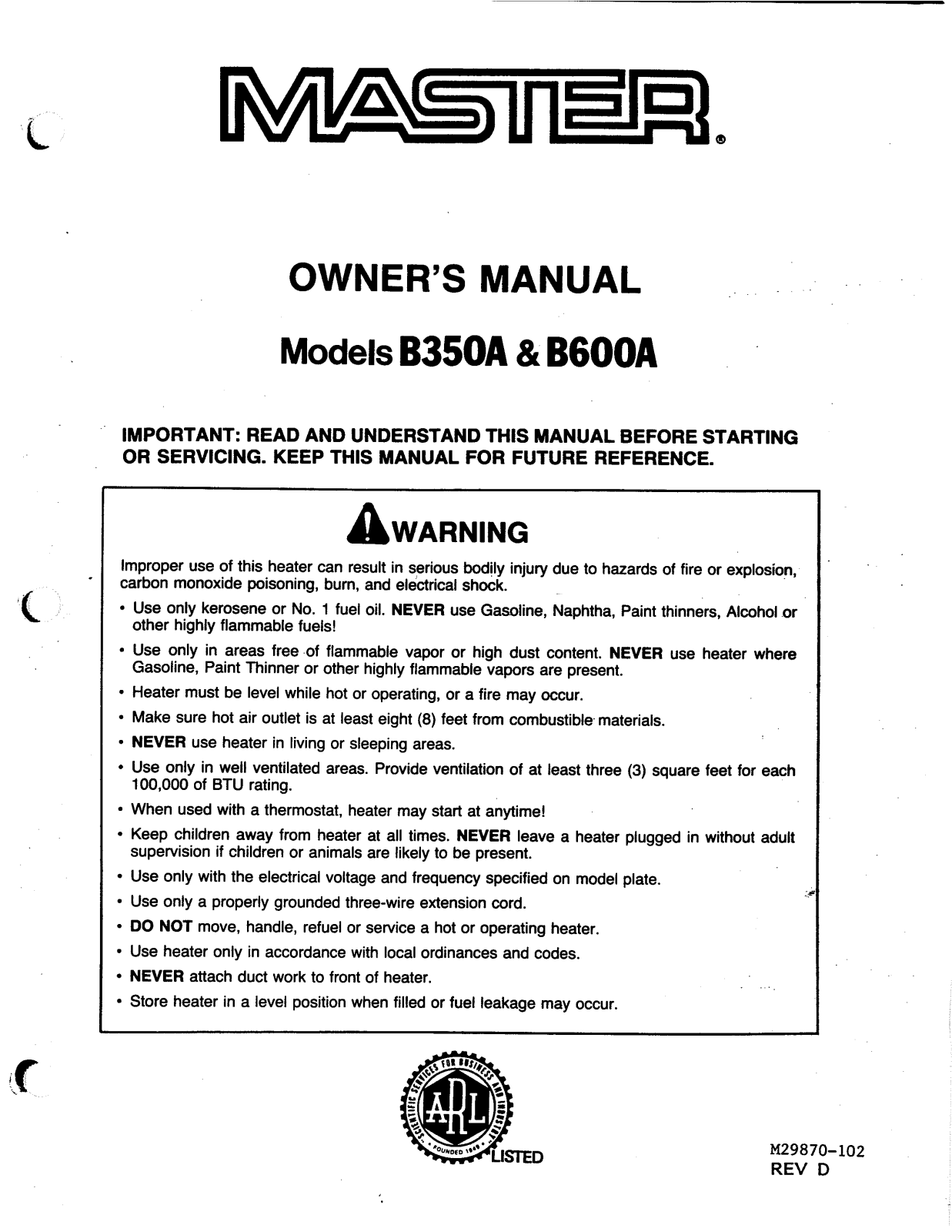 Desa Tech B350A, B600A Owner's Manual