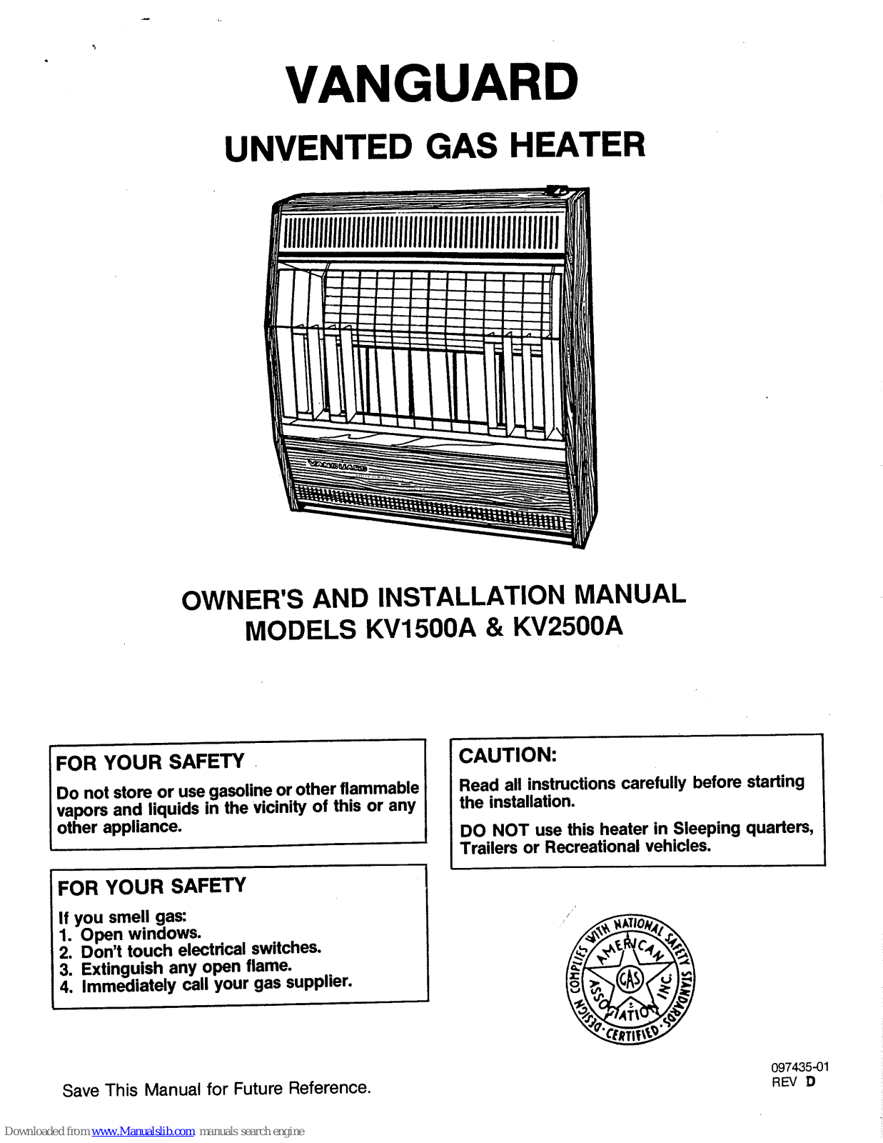 Vanguard kv1500a, kv2500a Owners And Installation Manual