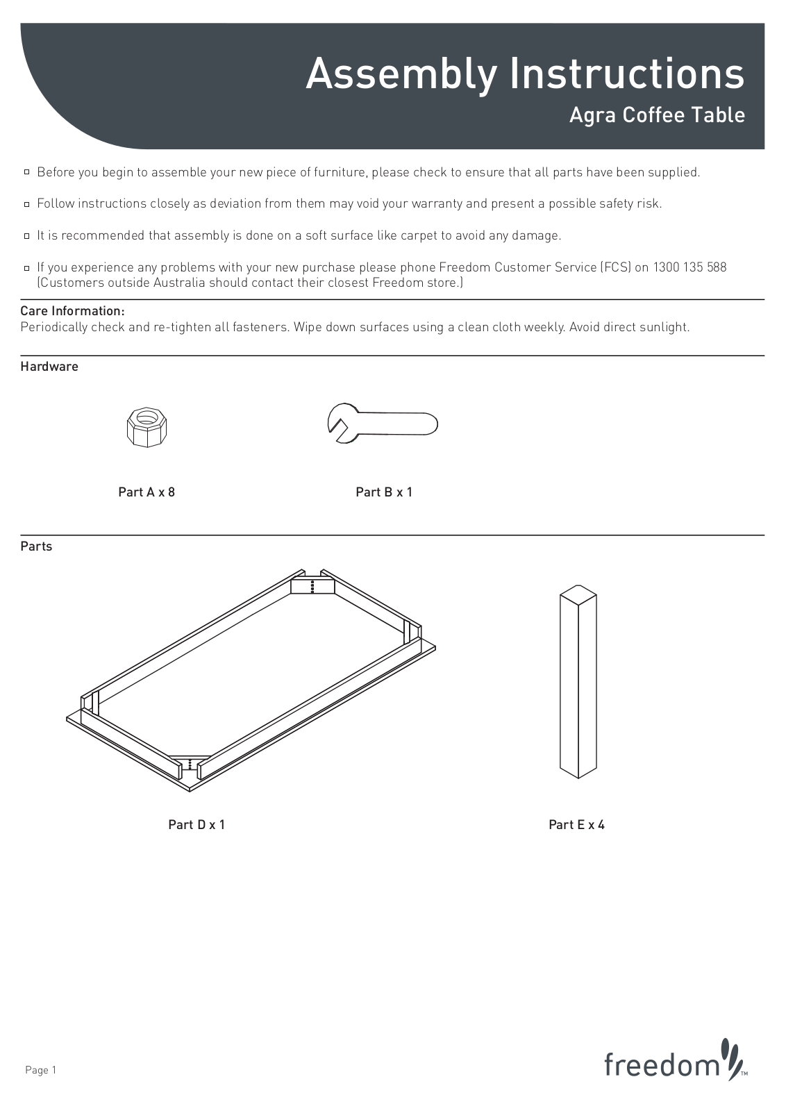 Freedom Agra Coffee Table Assembly Instruction