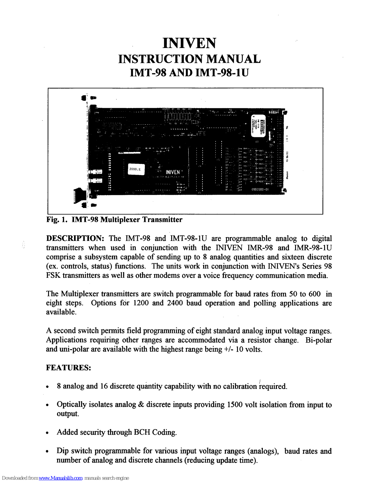 Iniven IMT-98, IMT-98-1U Instruction Manual