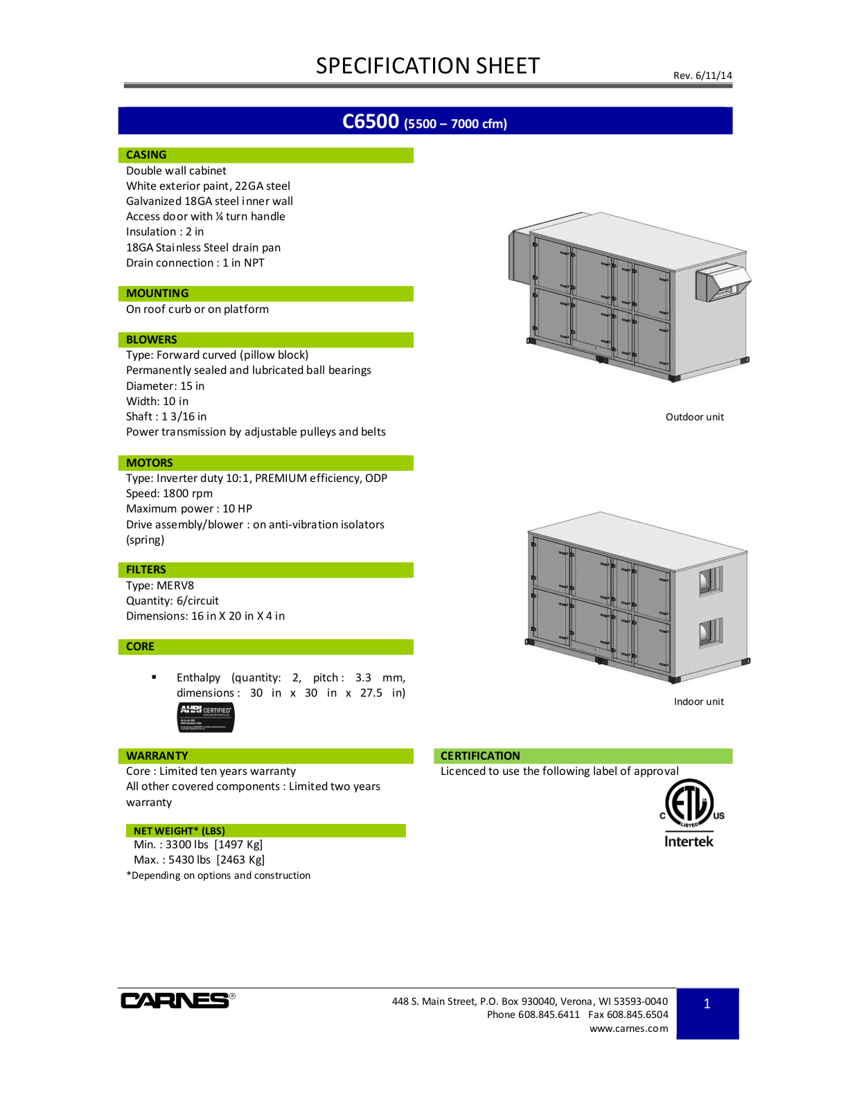 Carnes C6500 User Manual