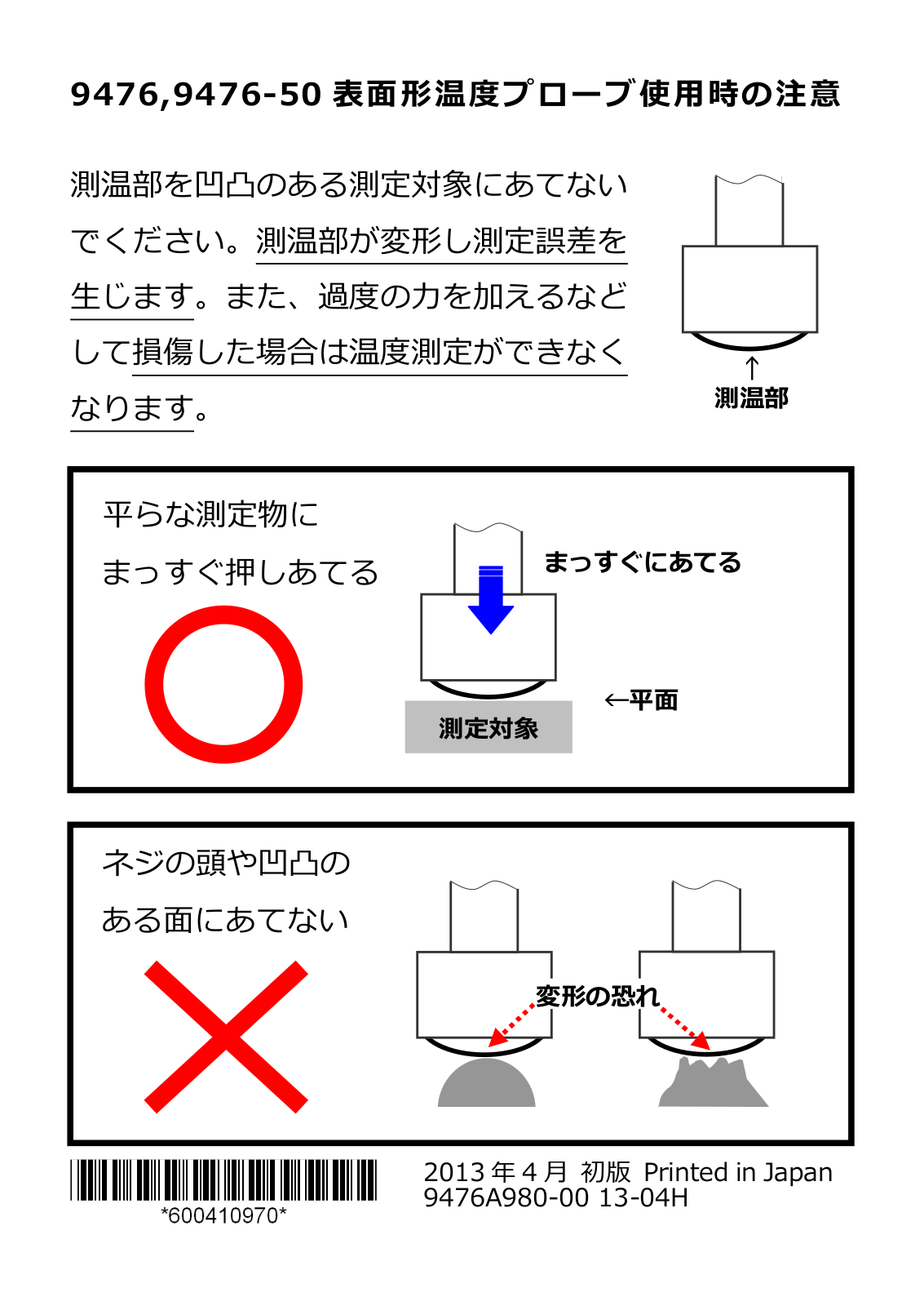 Hioki 9476, 9476-50 Precaution