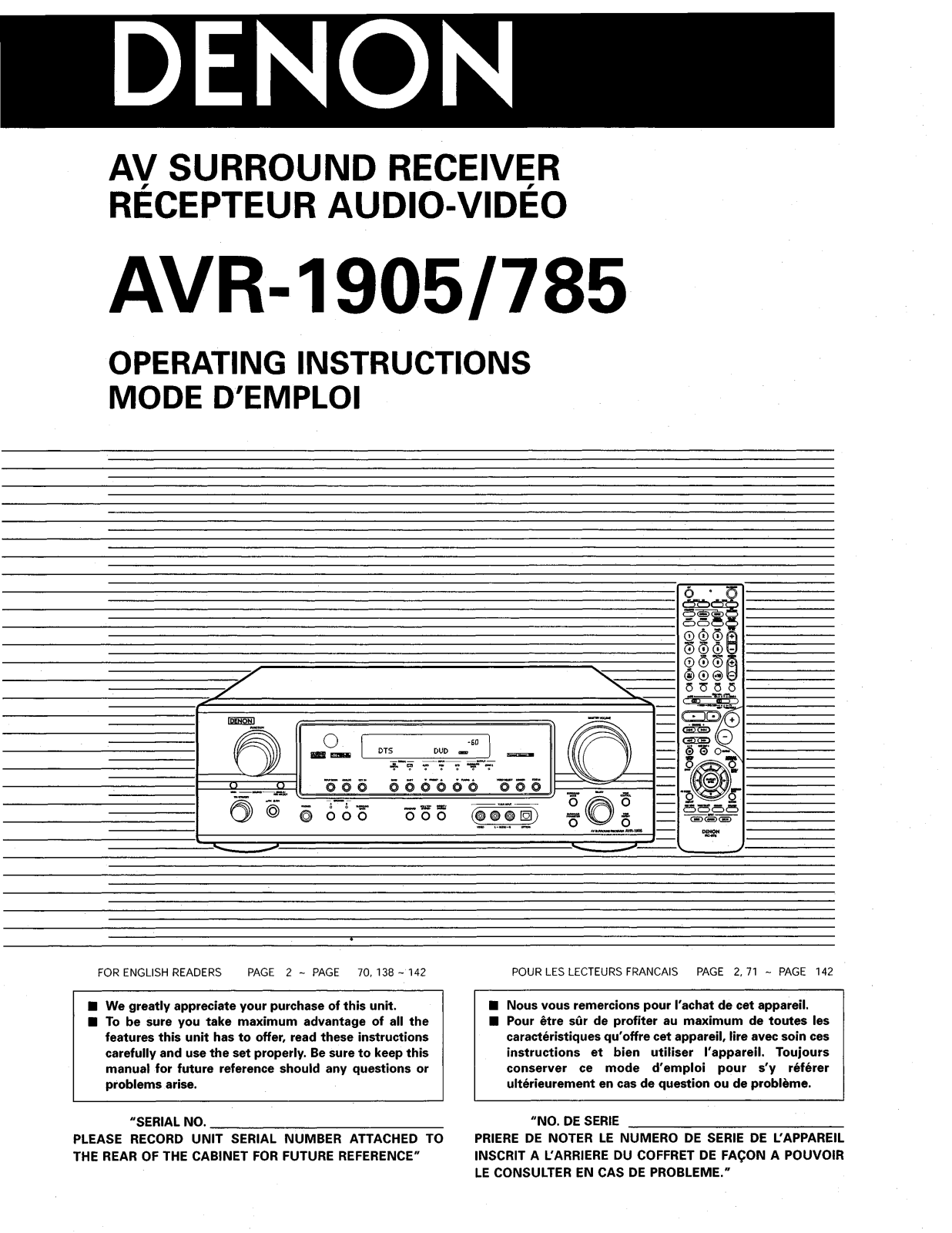 Denon AVR-1905/785 Operating Instructions Manual