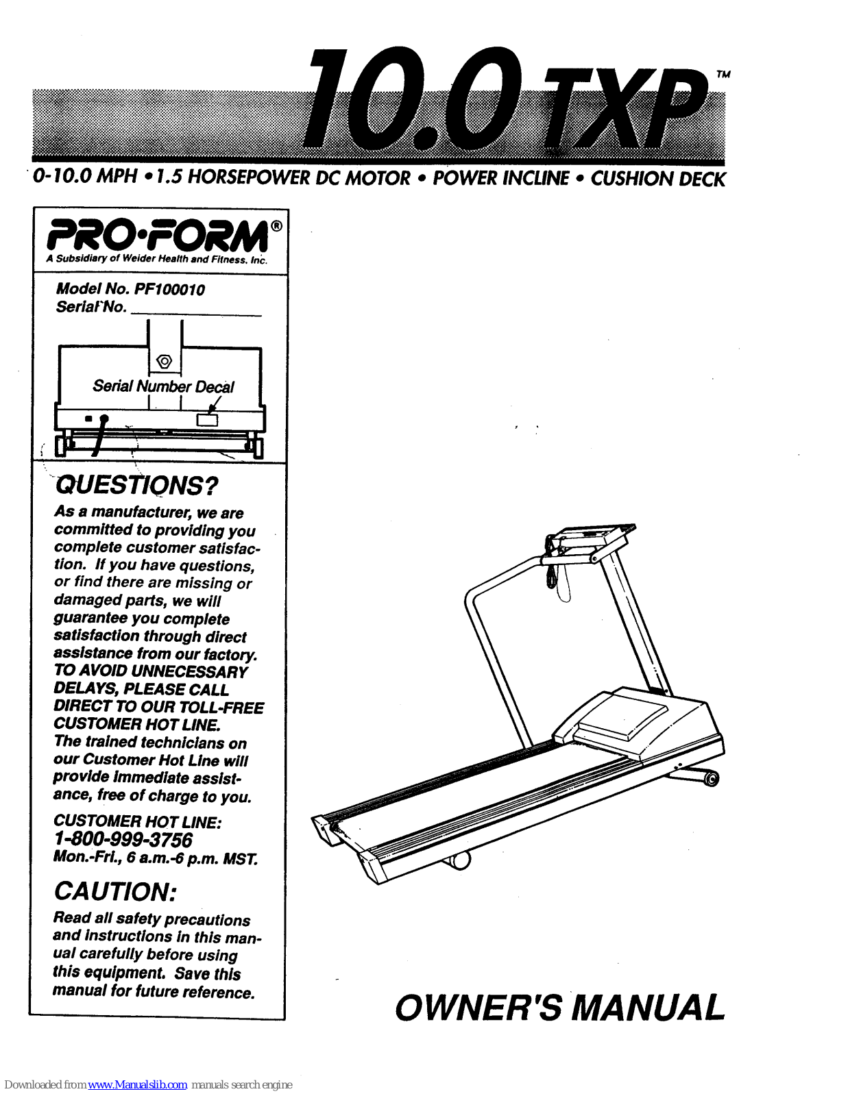 ProForm 10.0 Txp, PF100010 Owner's Manual