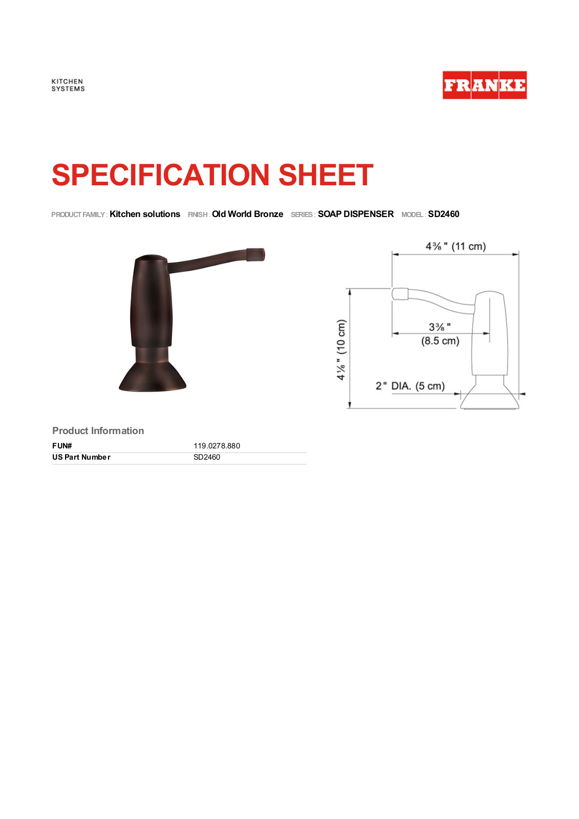 Franke SD2460 Specs