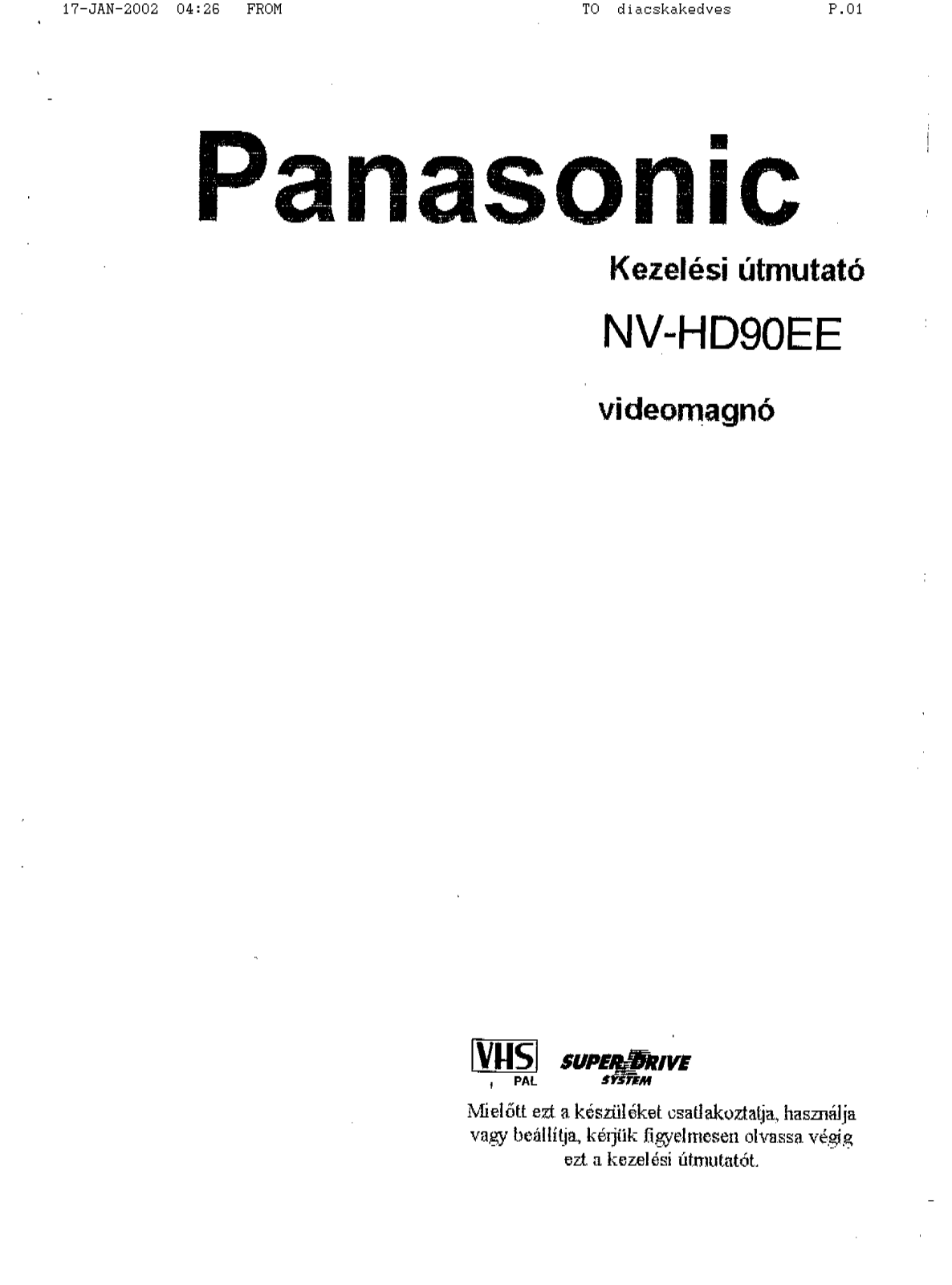 Panasonic NVHD90EE Operating Instructions