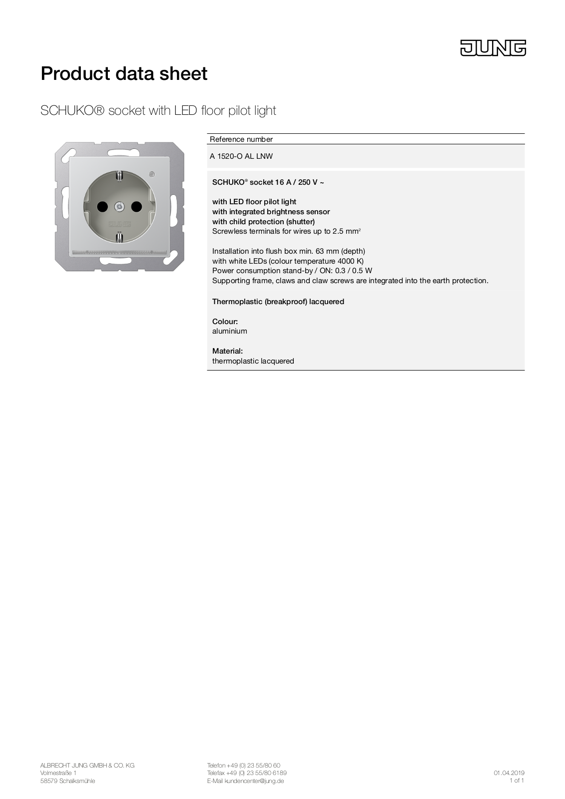 Jung A 1520-O AL LNW User Manual