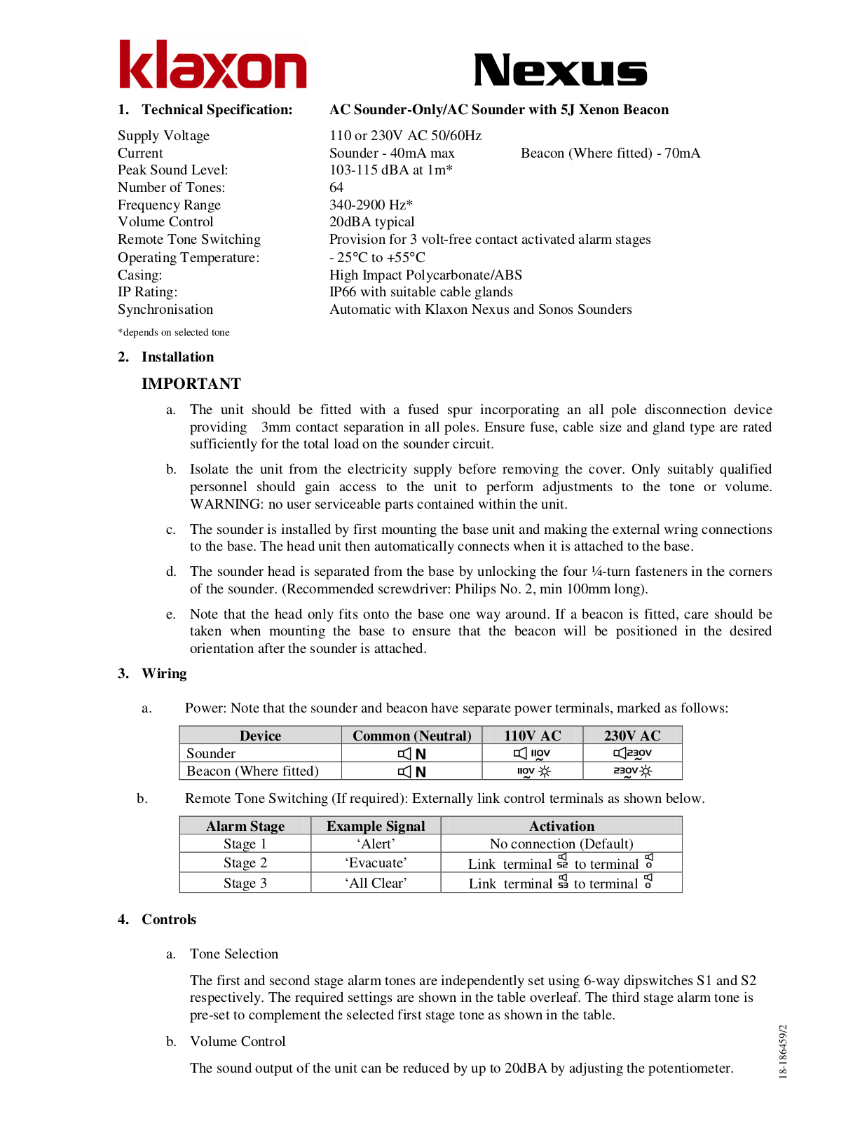 Klaxon Nexus 110 AC Installation Instruction