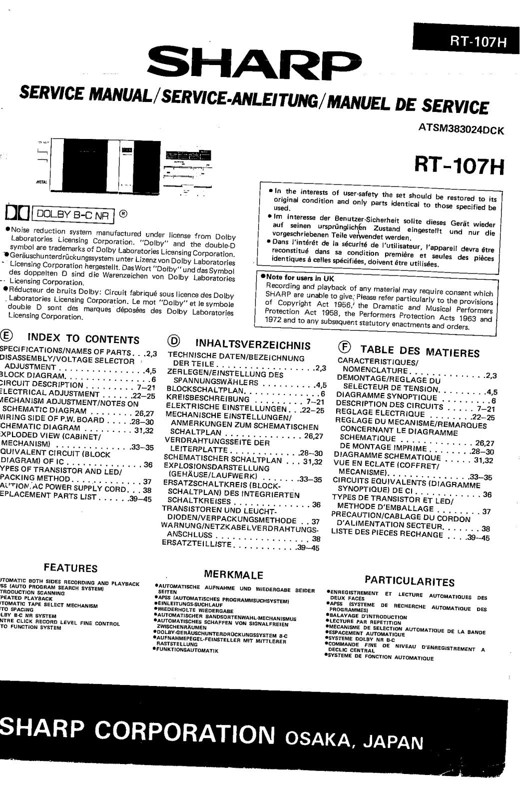 Sharp RT-107-H Service manual