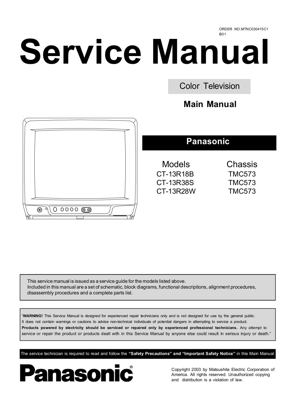 Panasonic CT13R18B, CT13R28S, CT-13R28W Schematic