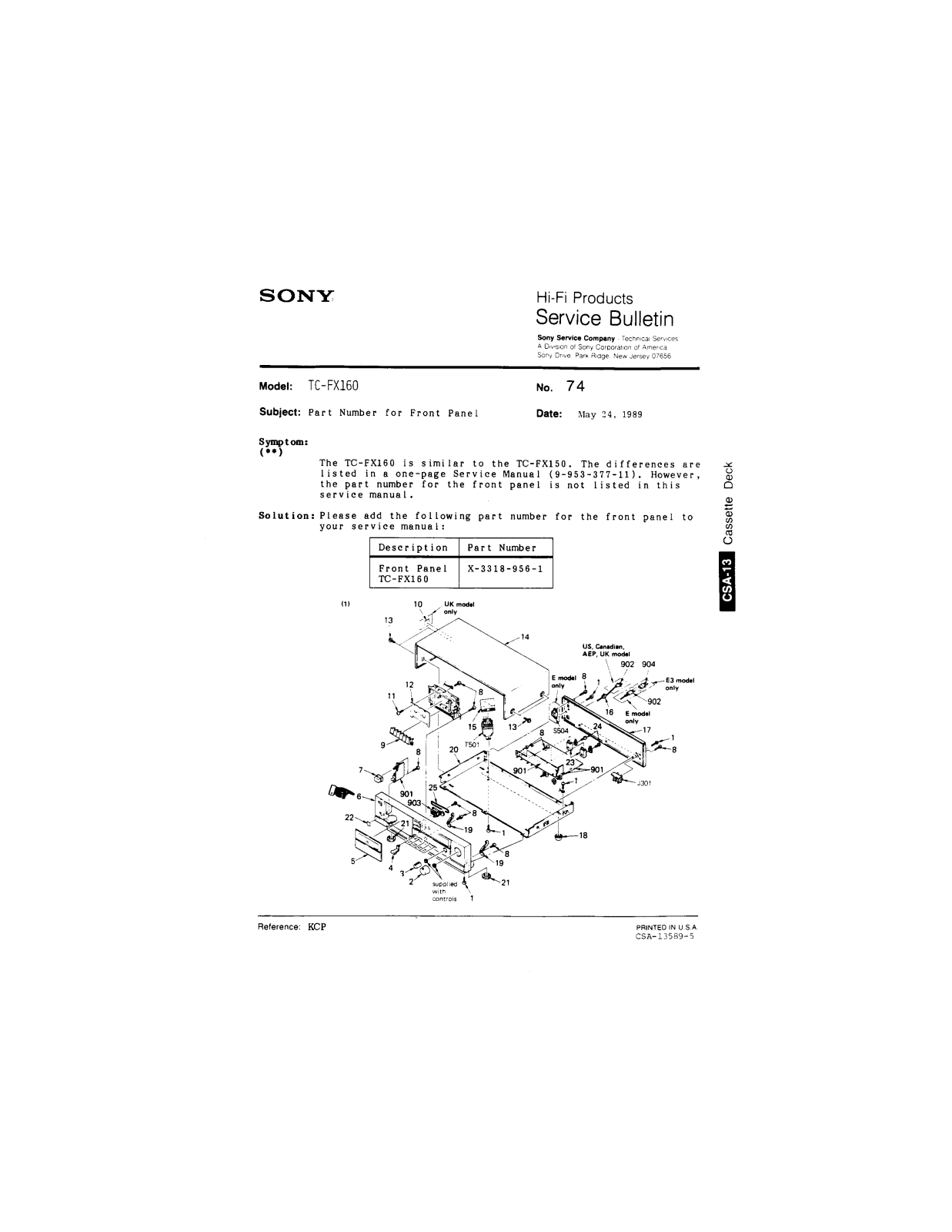Sony TC-FX160 Service Manual