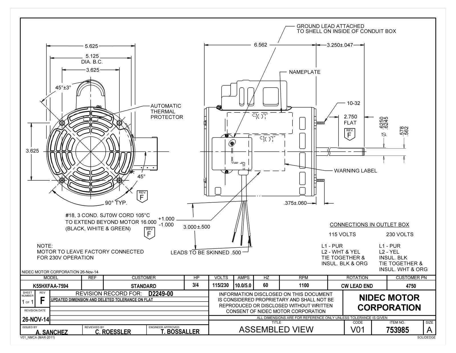 US Motors 4750 Dimensional Sheet - ManualMachine.com