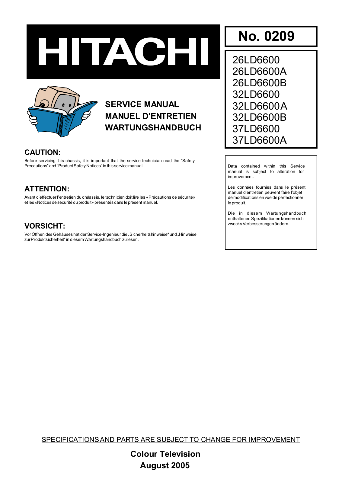 Hitachi 26DL6600, 32DL6600, 37DL6600 Schematic