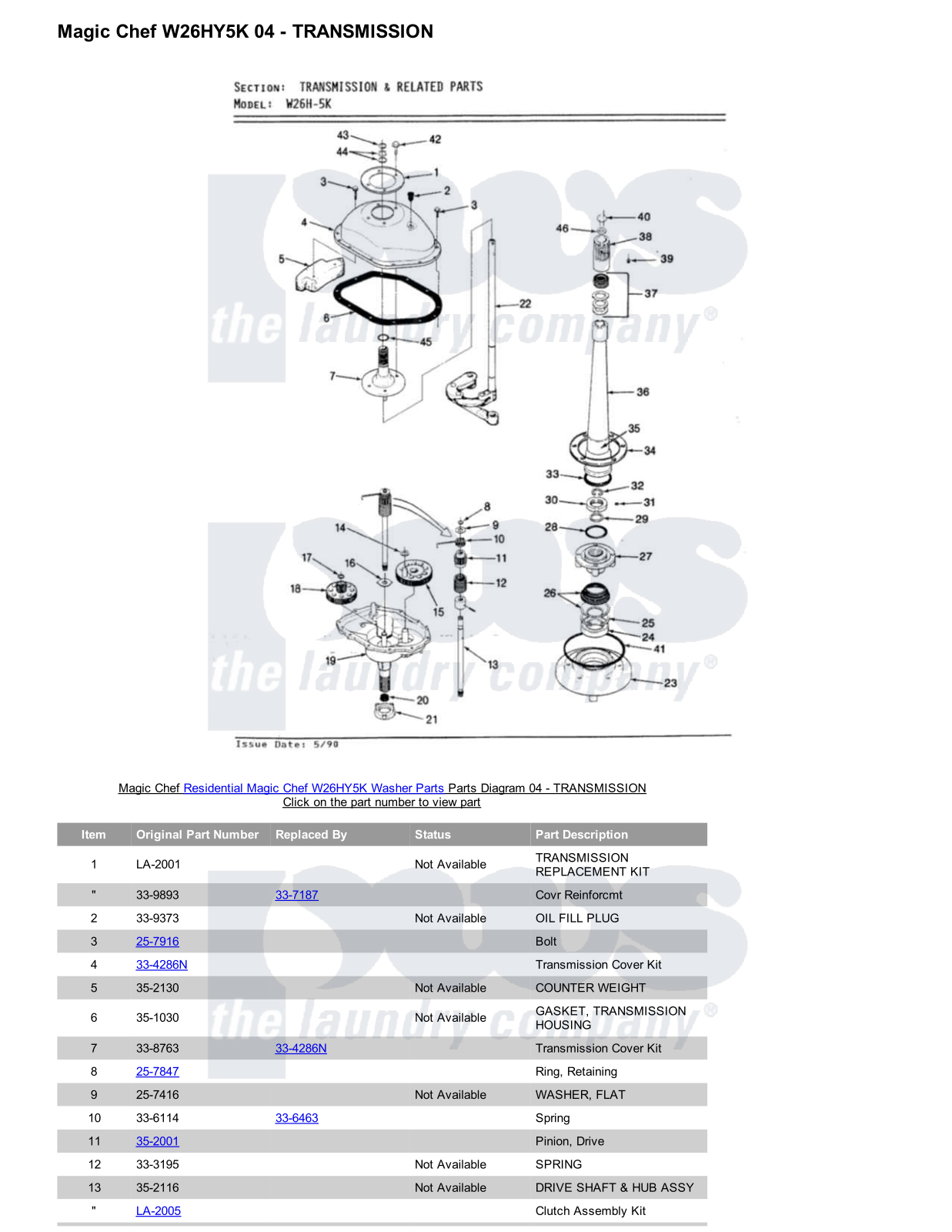 Magic Chef W26HY5K Parts Diagram