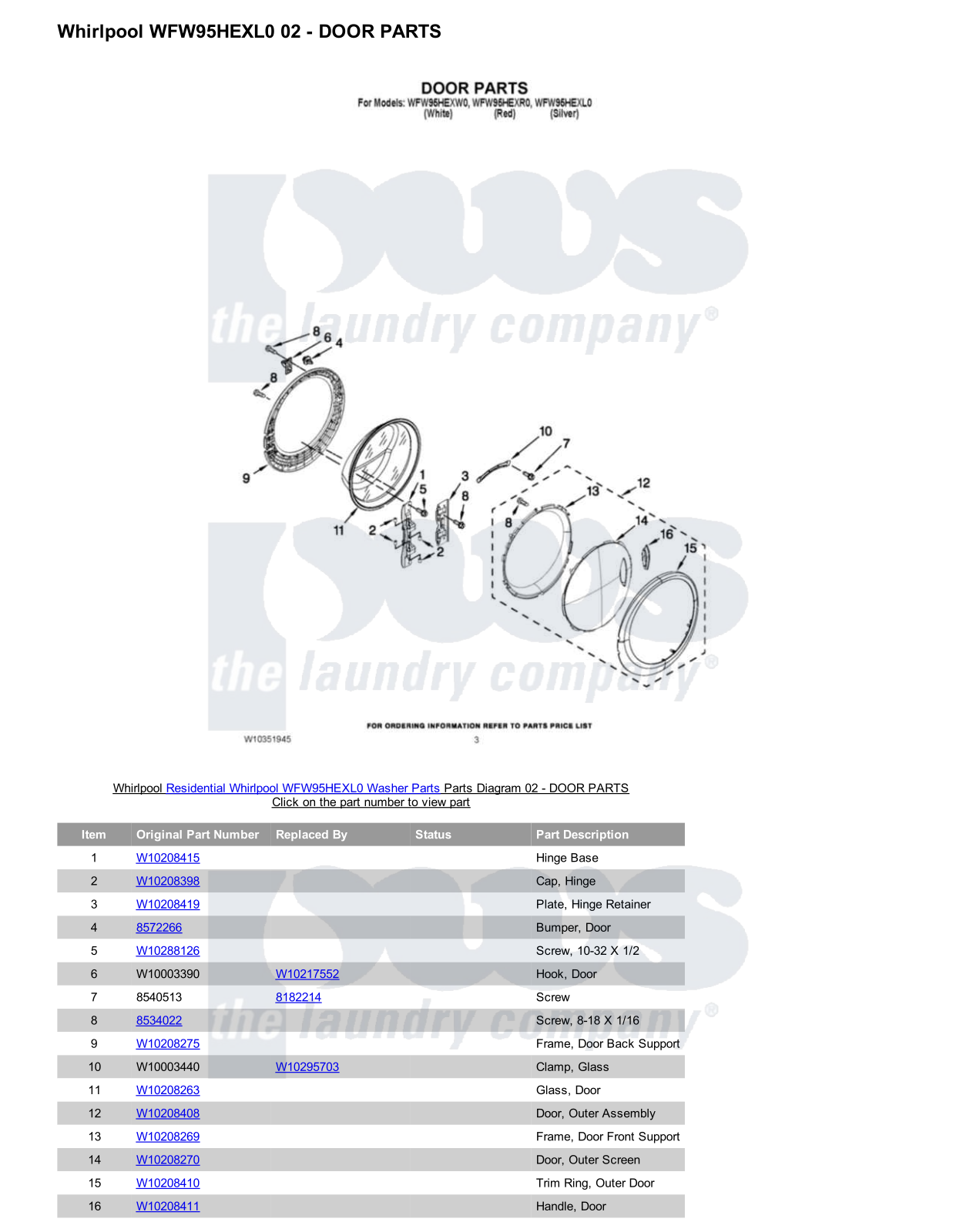 Whirlpool WFW95HEXL0 Parts Diagram