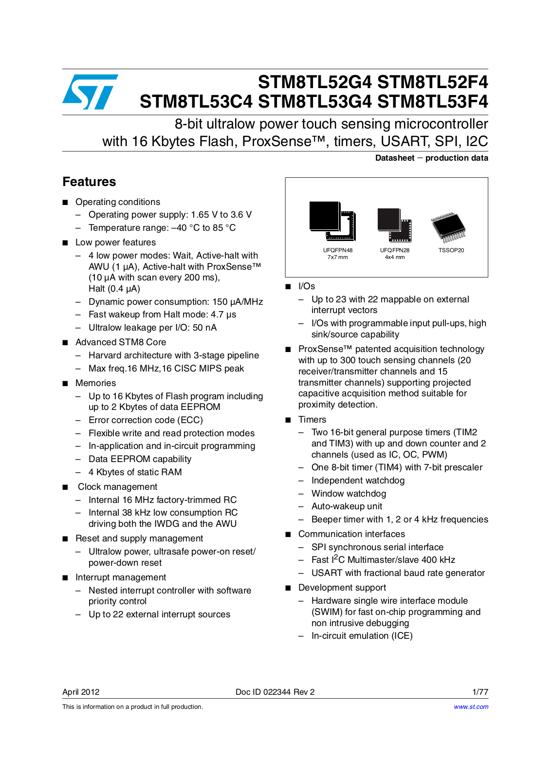 ST STM8TL52G4, STM8TL52F4, STM8TL53C4, STM8TL53G4, STM8TL53F4 User Manual