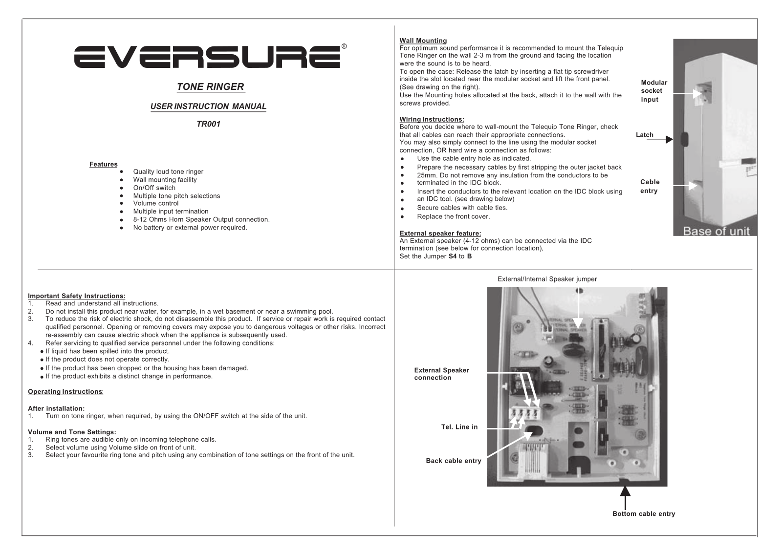 Eversure TR001 User Manual