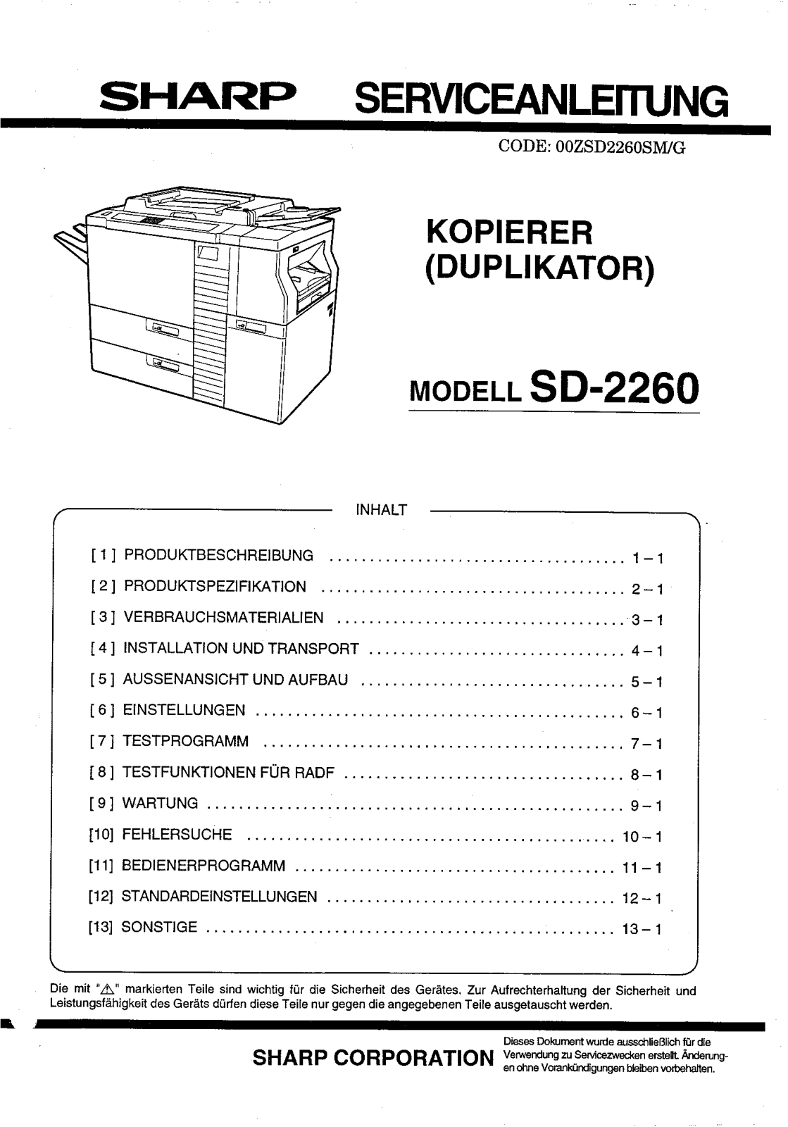 SHARP sd2260 d Service Manual