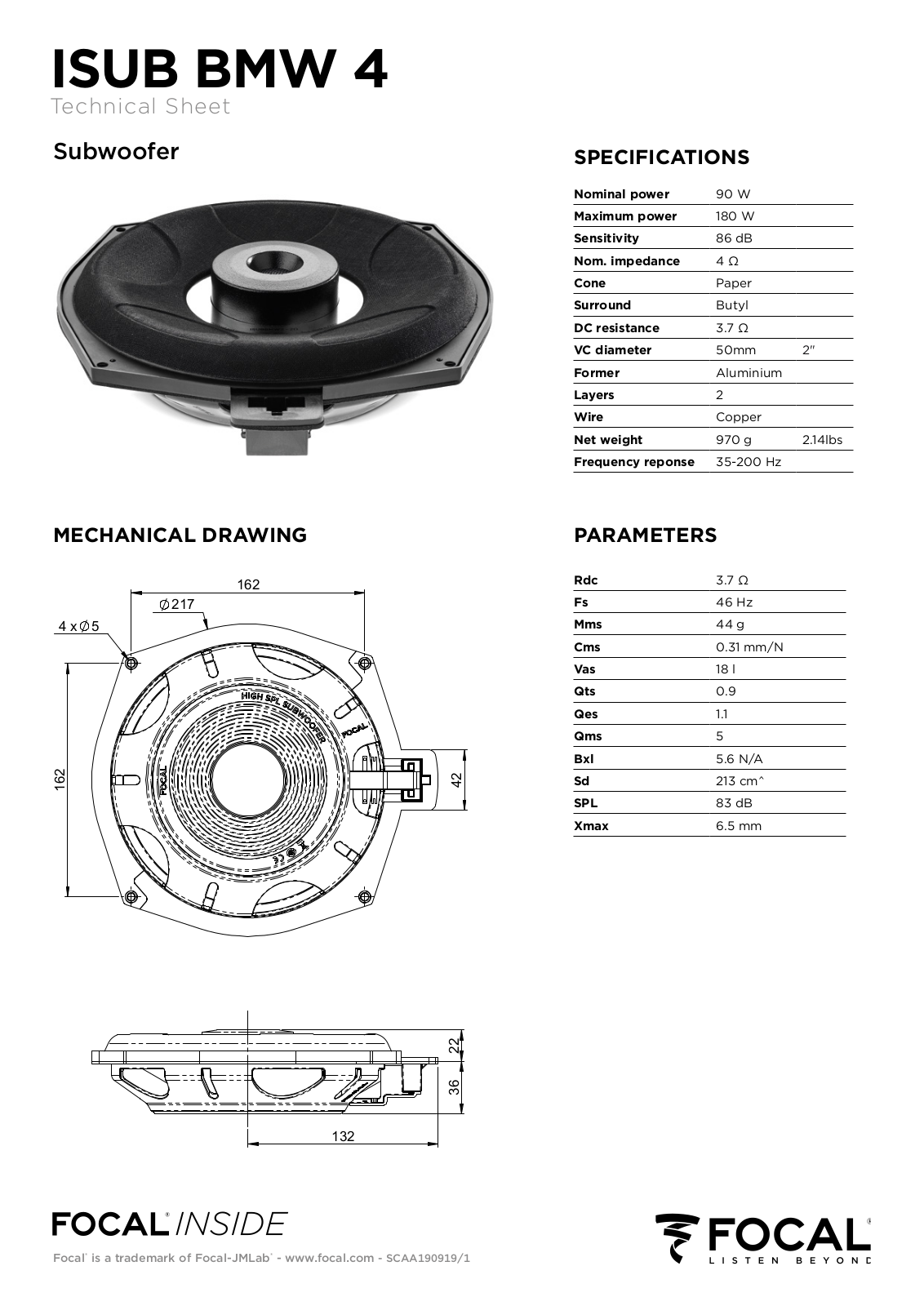 Focal ISUB BMW 4 Technical Sheet