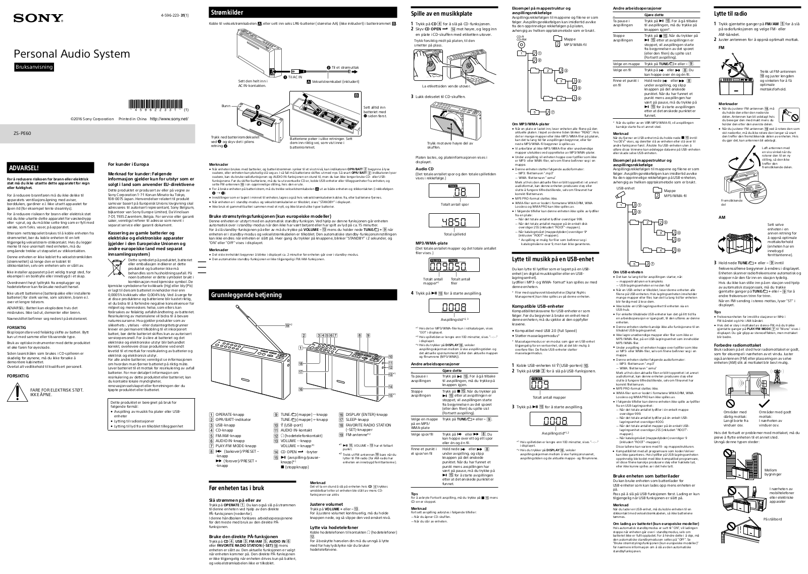 Sony ZS-PE60 Users guide