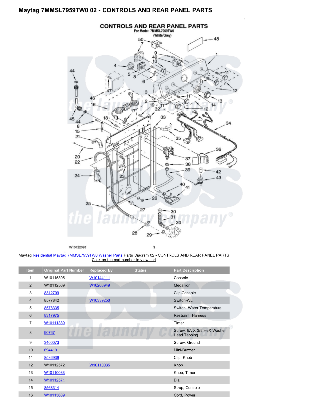 Maytag 7MMSL7959TW0 Parts Diagram