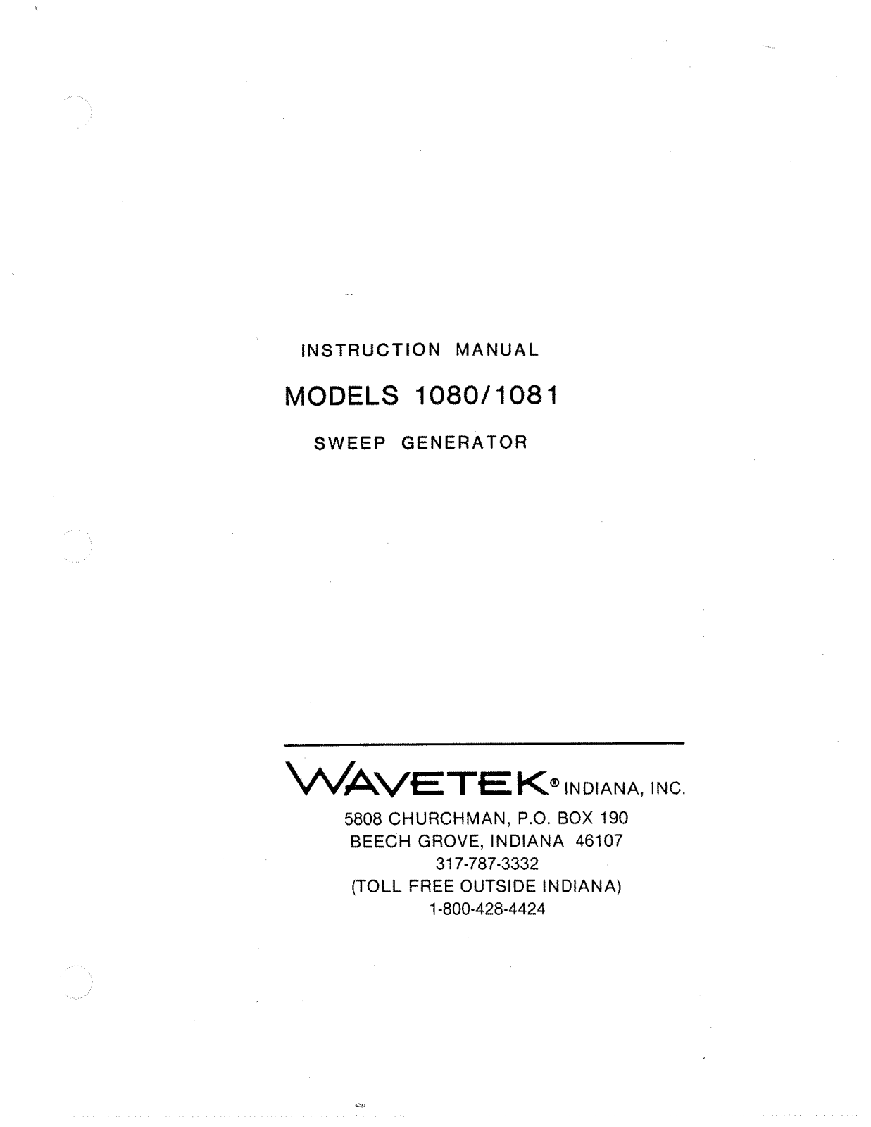 Wavetek 1081, 1080 Service manual