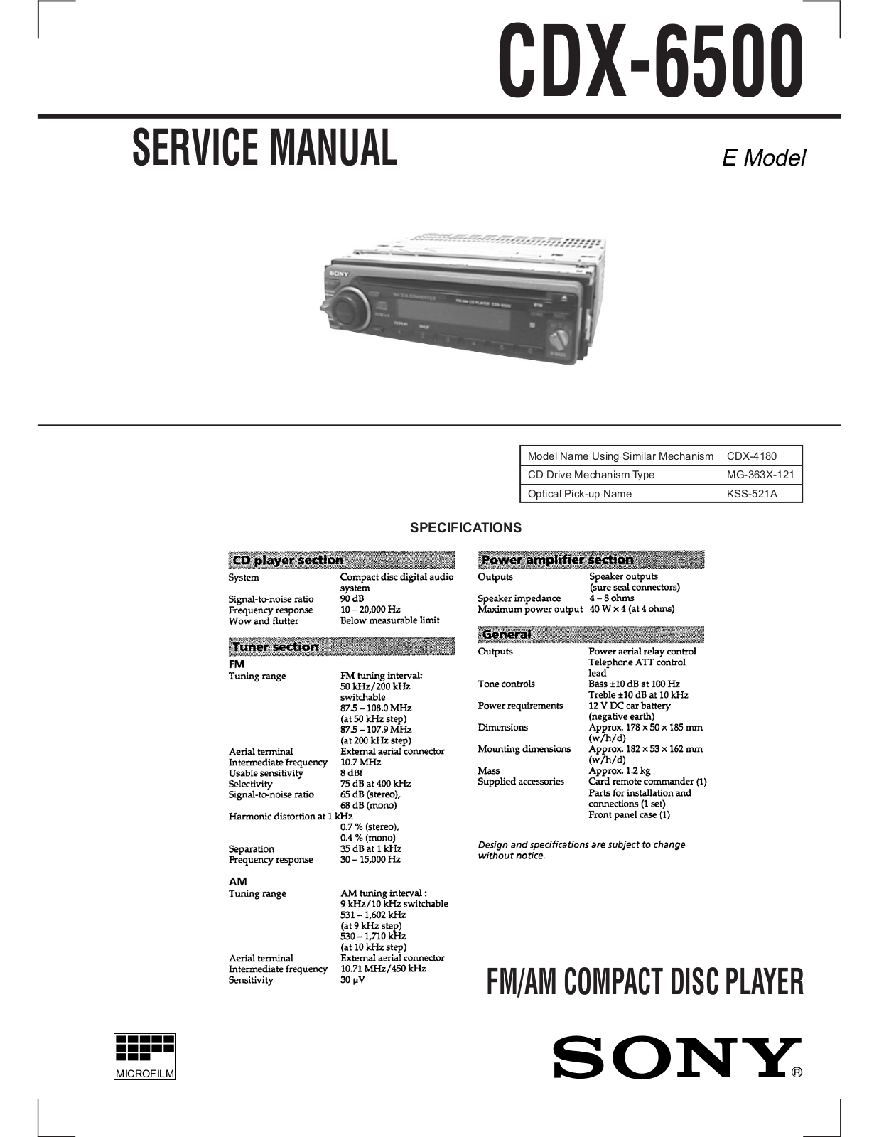 Sony CDX-6500 Schematic