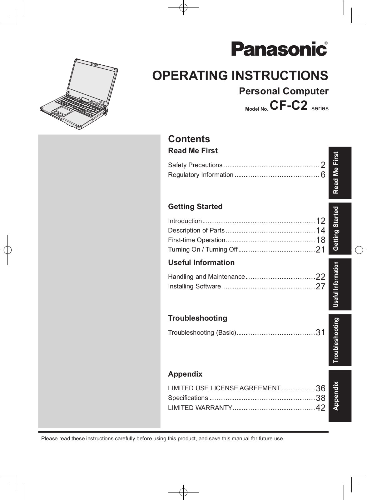 Panasonic CF-C2 operating instructions