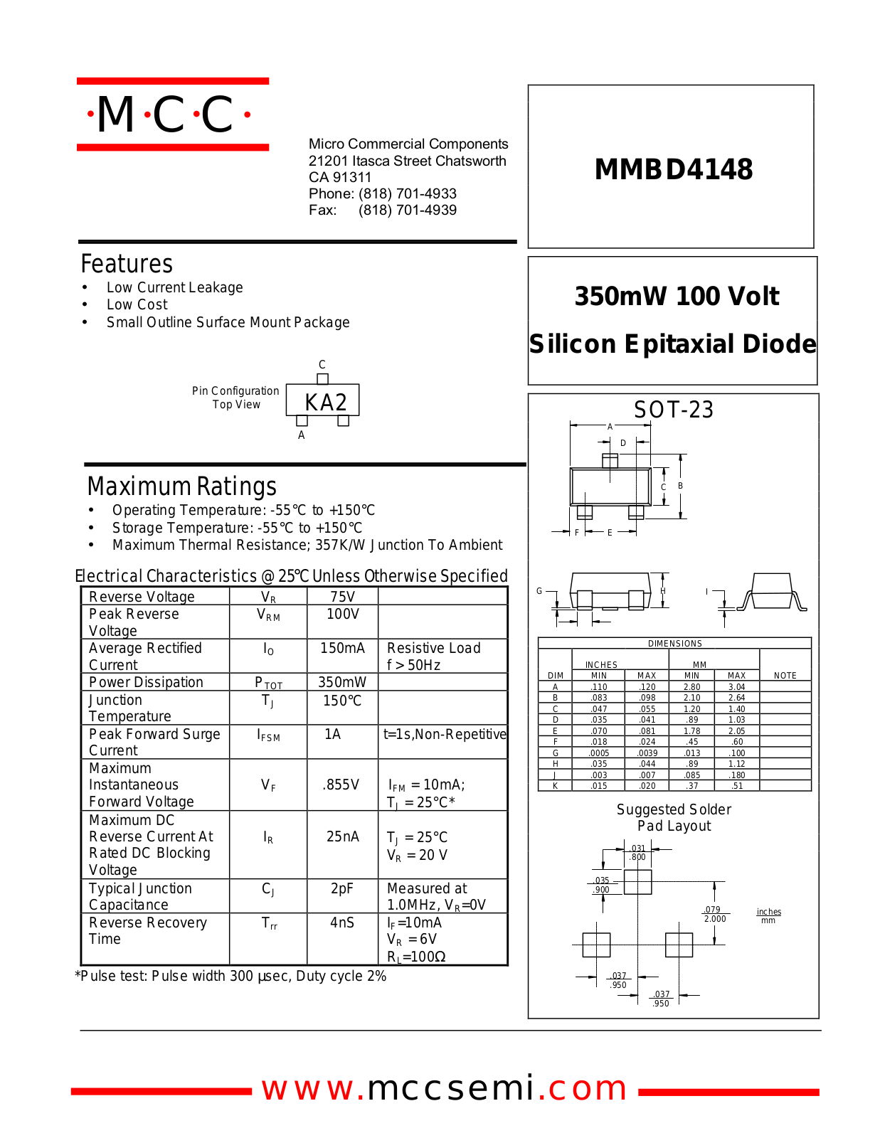 MCC MMBD4148 Datasheet