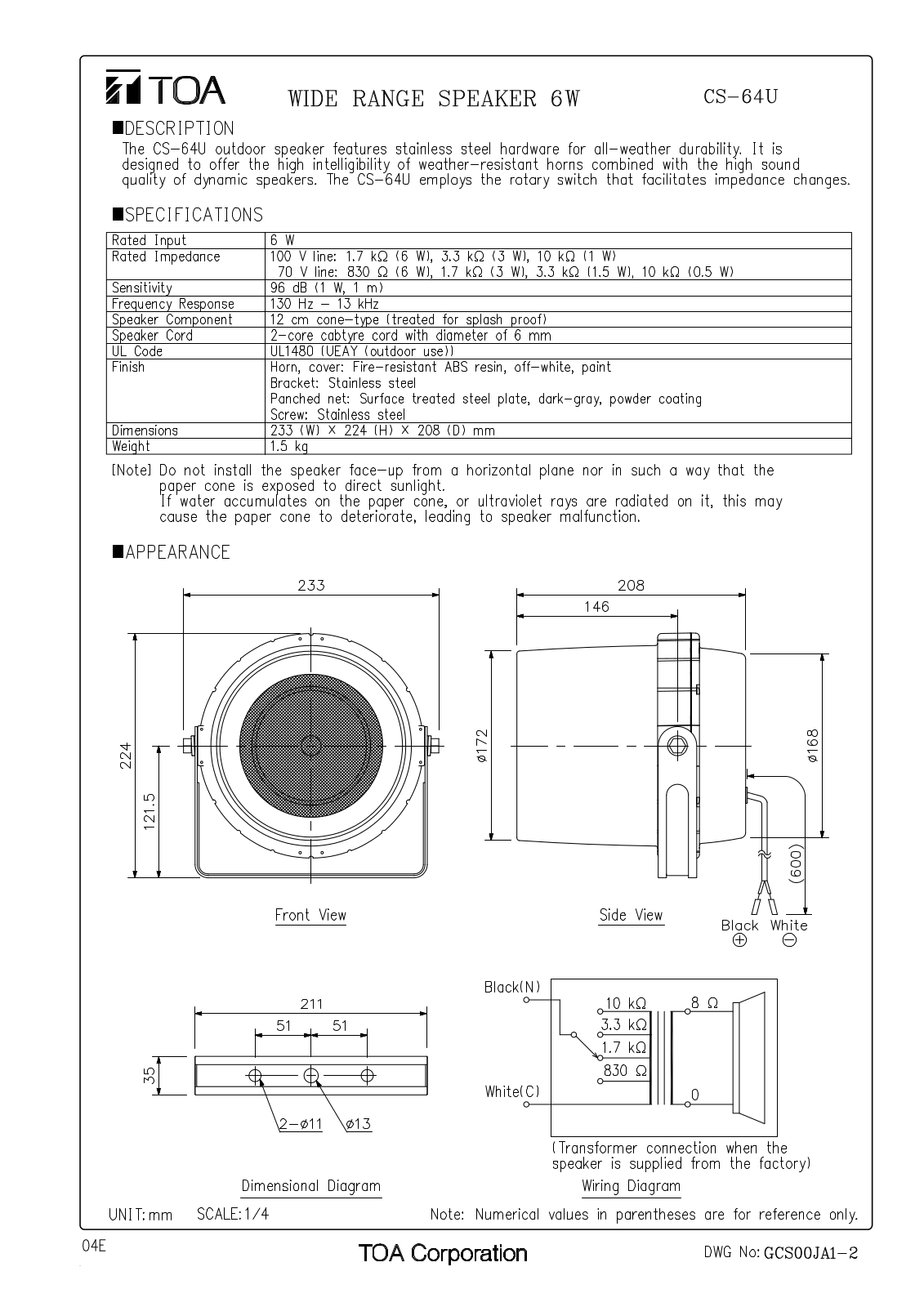 TOA CS-64U User Manual