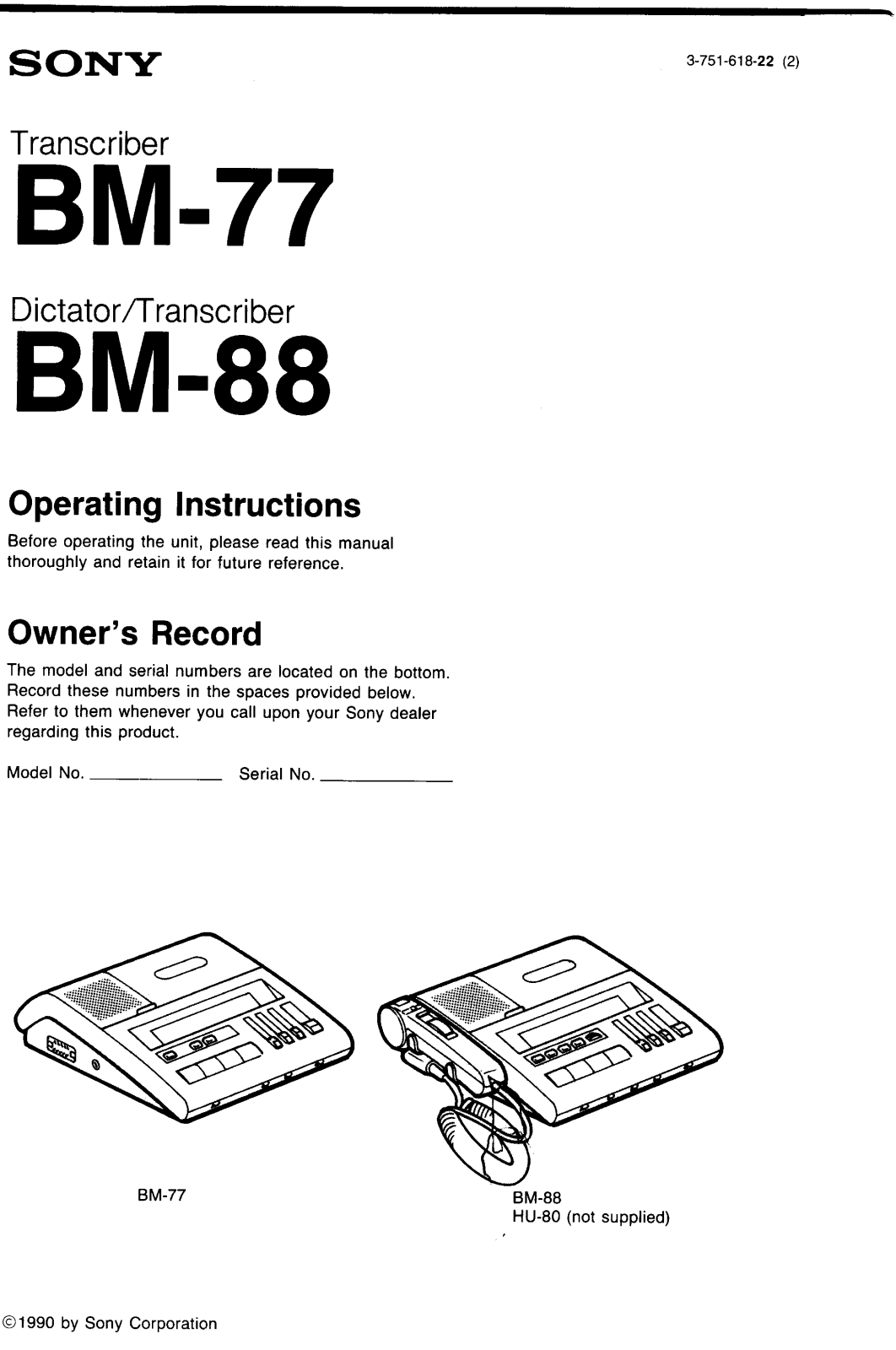 Sony BM-77 User Manual