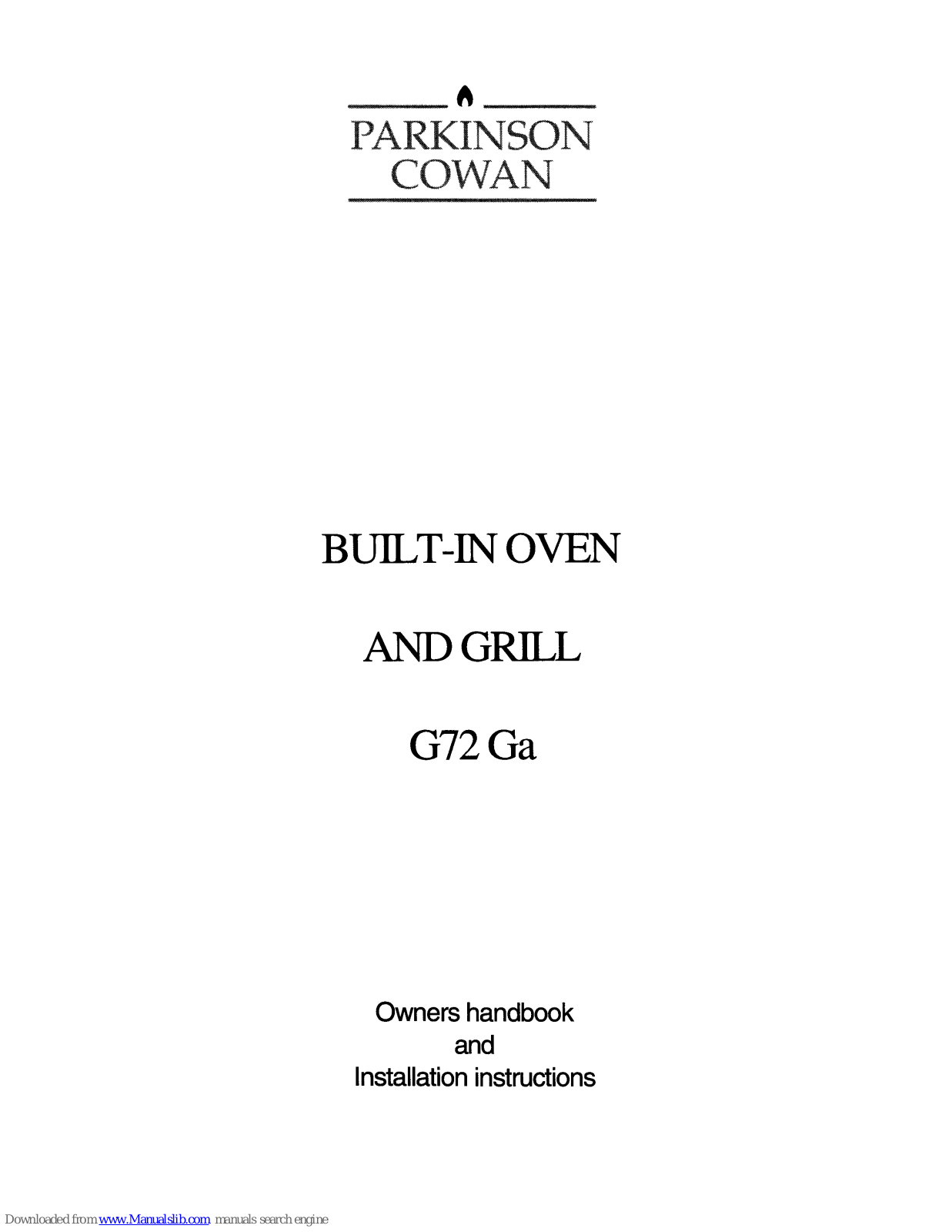 Parkinson Cowan G72 GAa, G72 Ga Owners Handbook And Installation Instructions