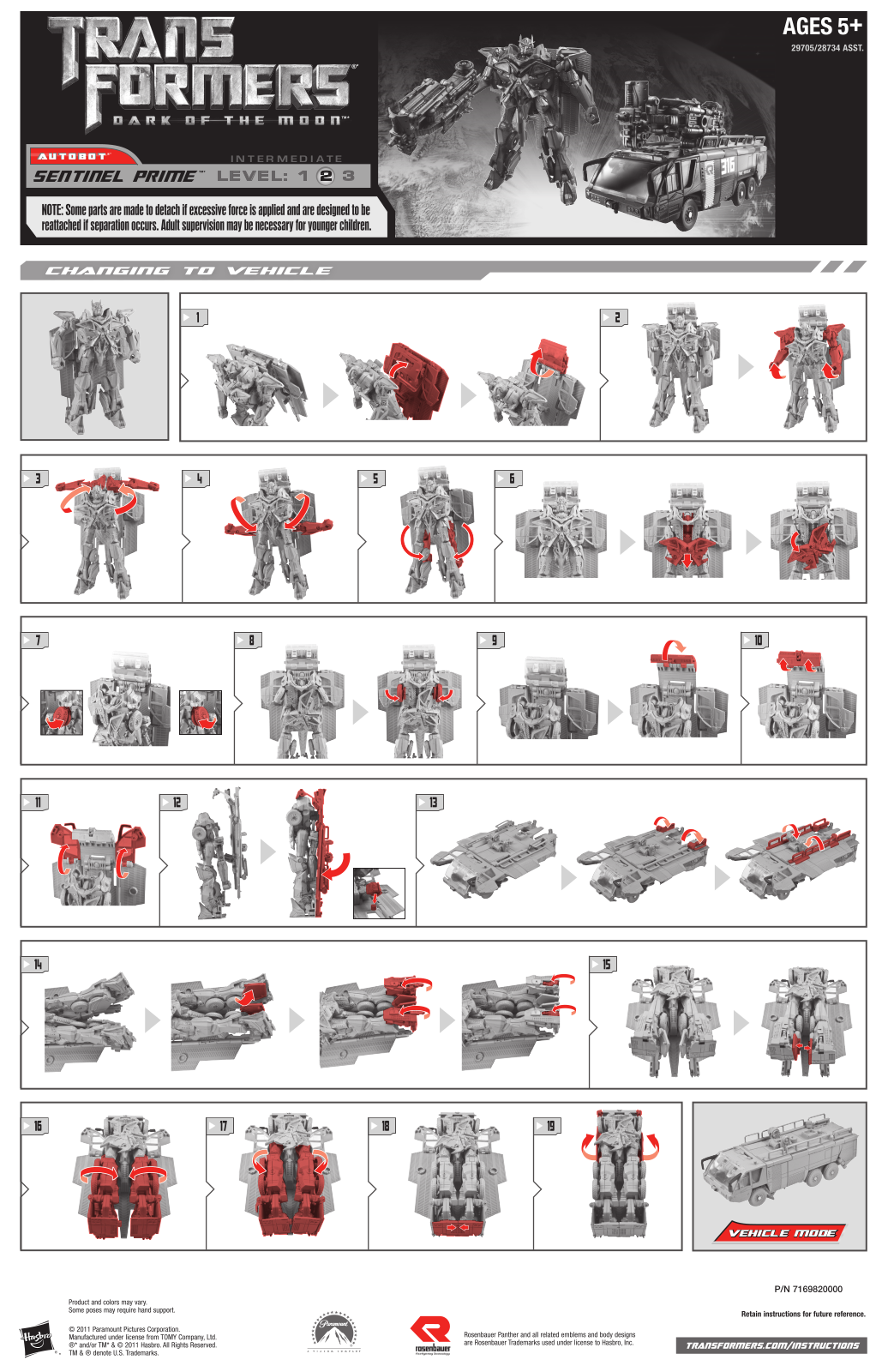 HASBRO Transformers DOTM Sentinel Prime User Manual