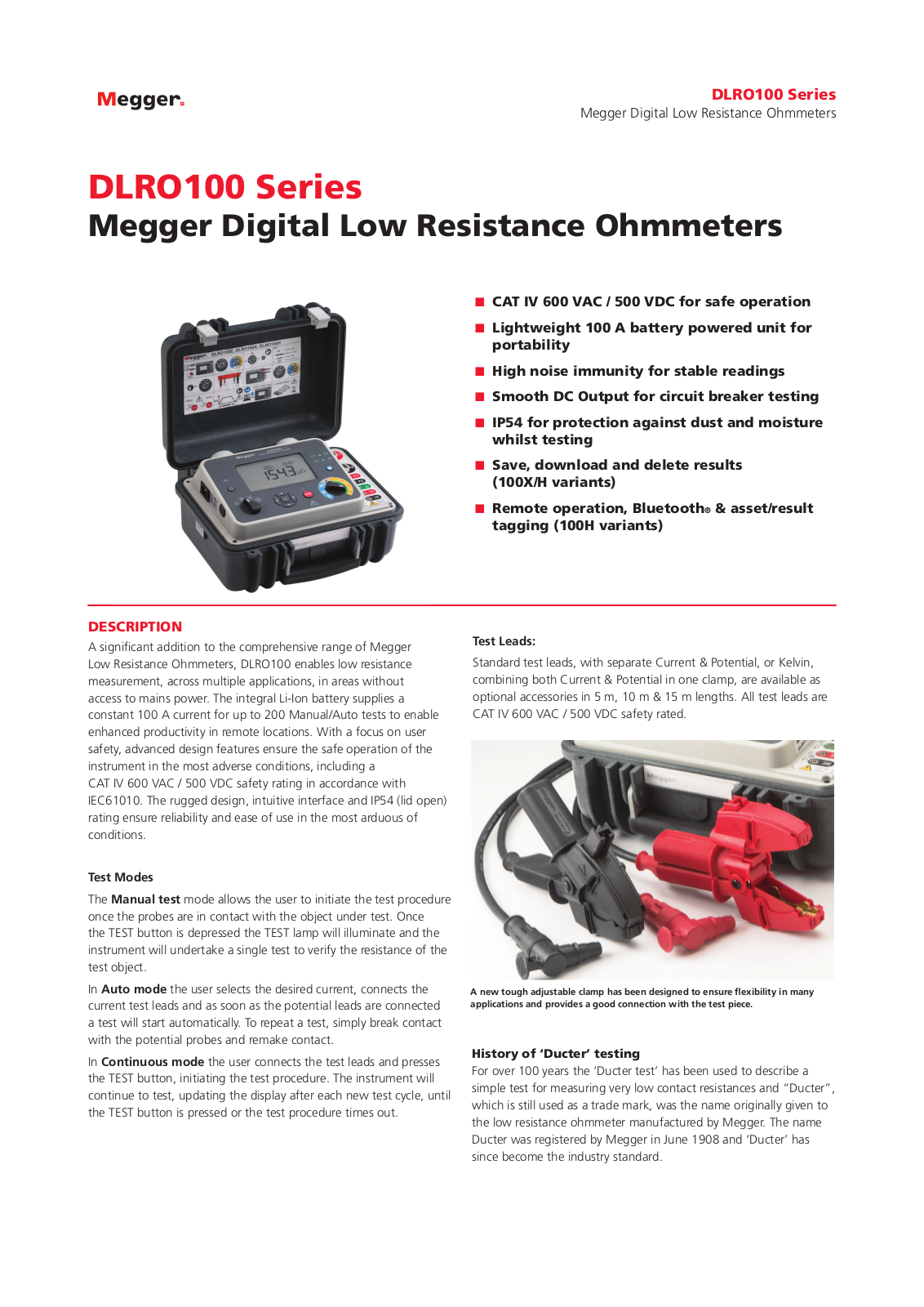 Megger DLRO100 Specifications