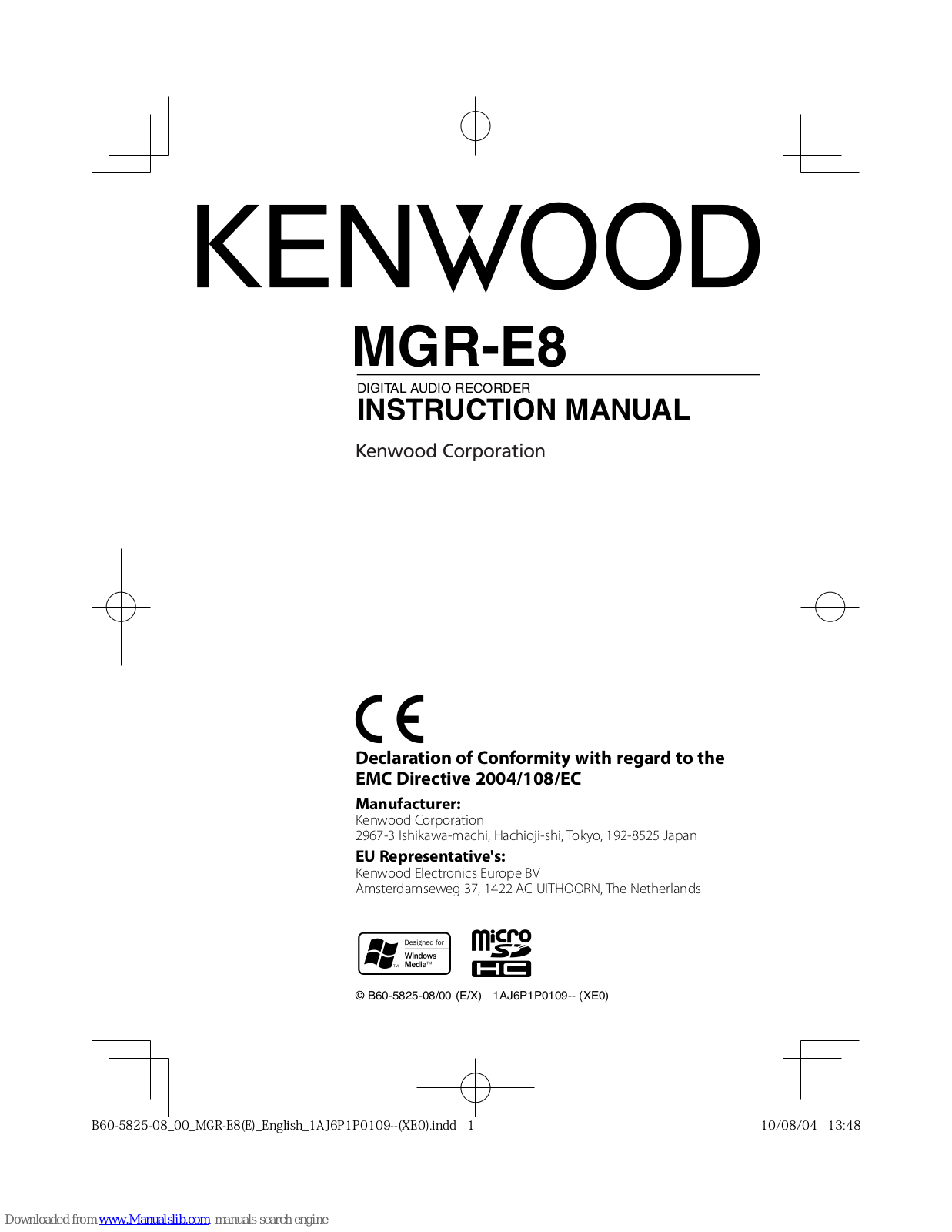 Kenwood MGR-E8 Instruction Manual