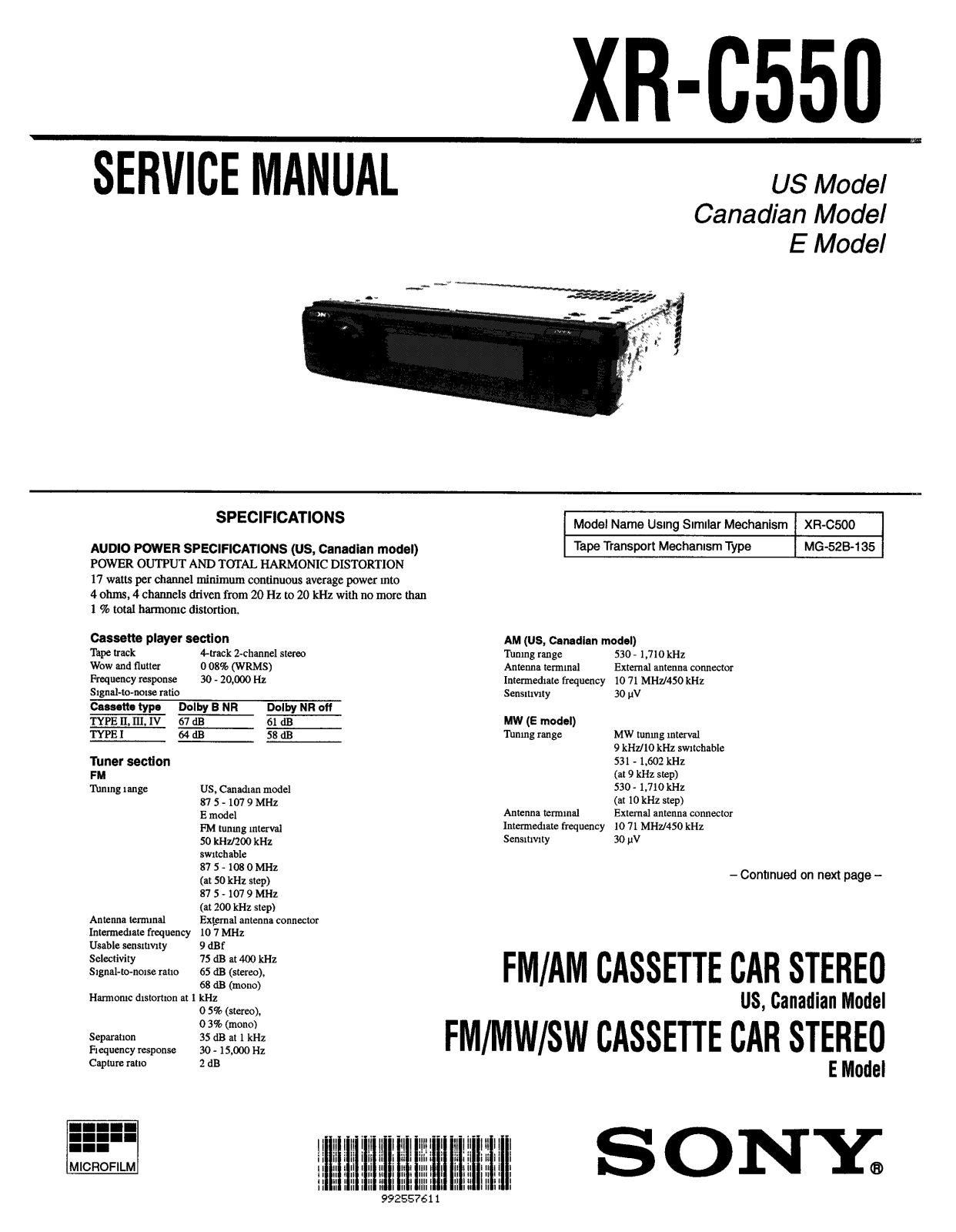 Sony XRC-550 Service manual