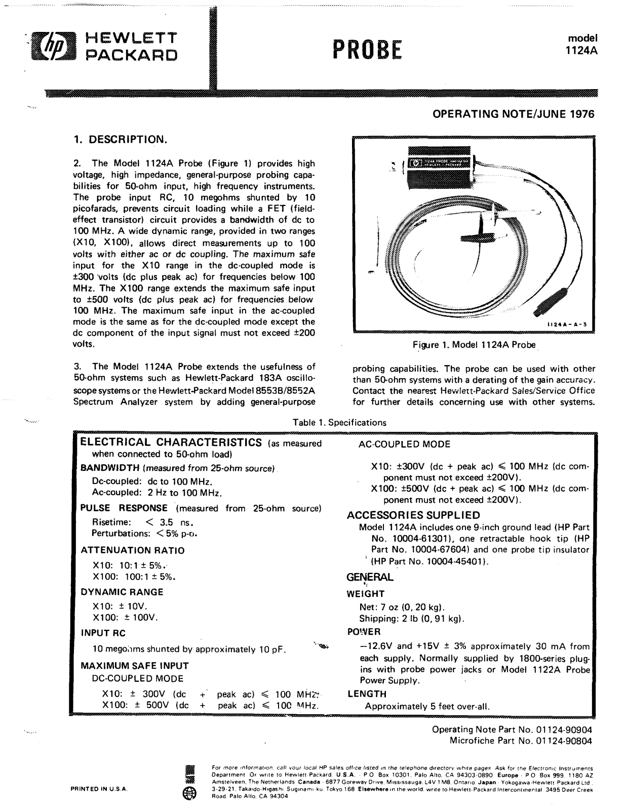 HP 1124A Service manual